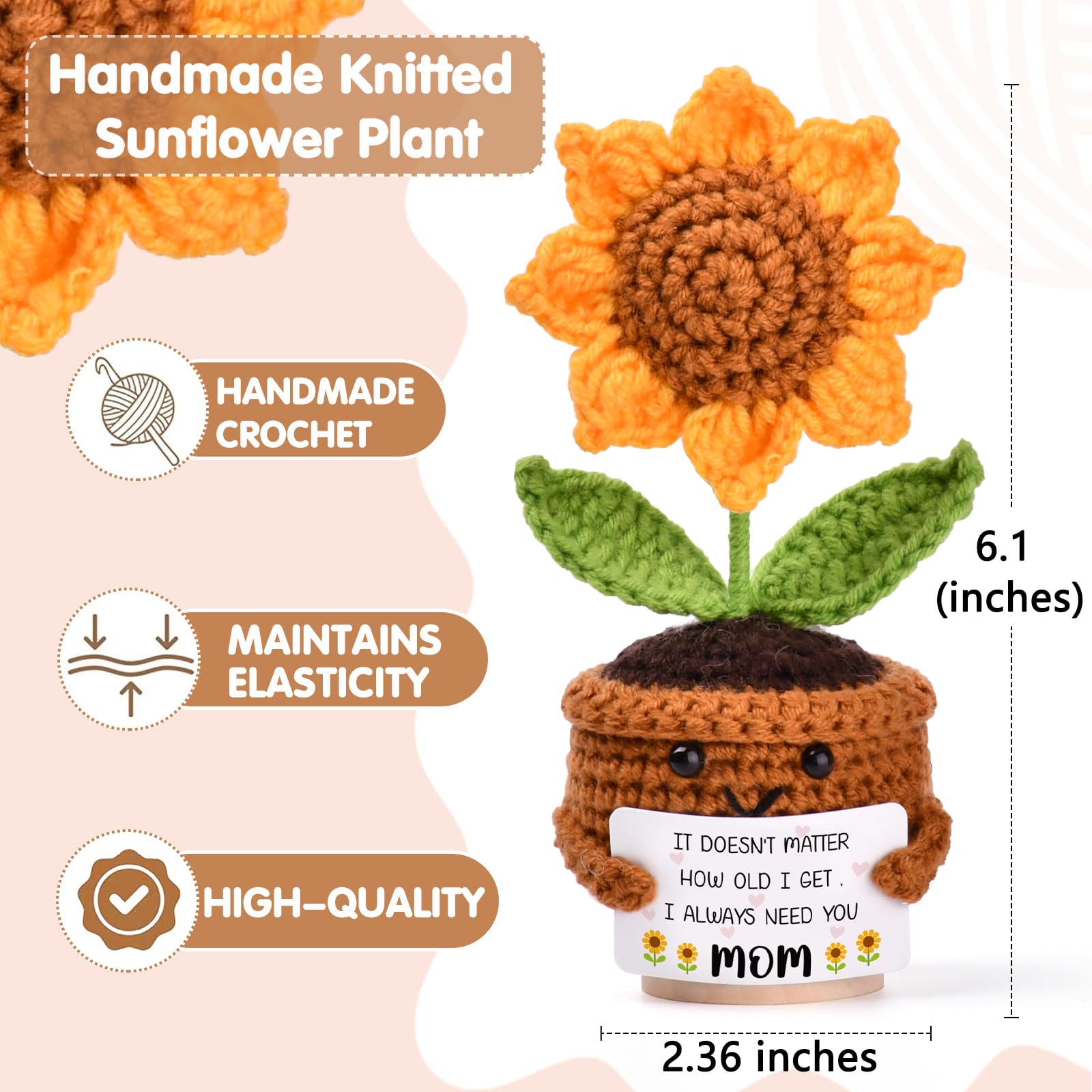 Mothers Day Gifts, Mom Birthday Gifts, Gifts for Mom from Daughter Son, Mothers Day Gift Ideas Cadeau Maman Handmade Crochet Cute Small Sunflower Gifts - 2