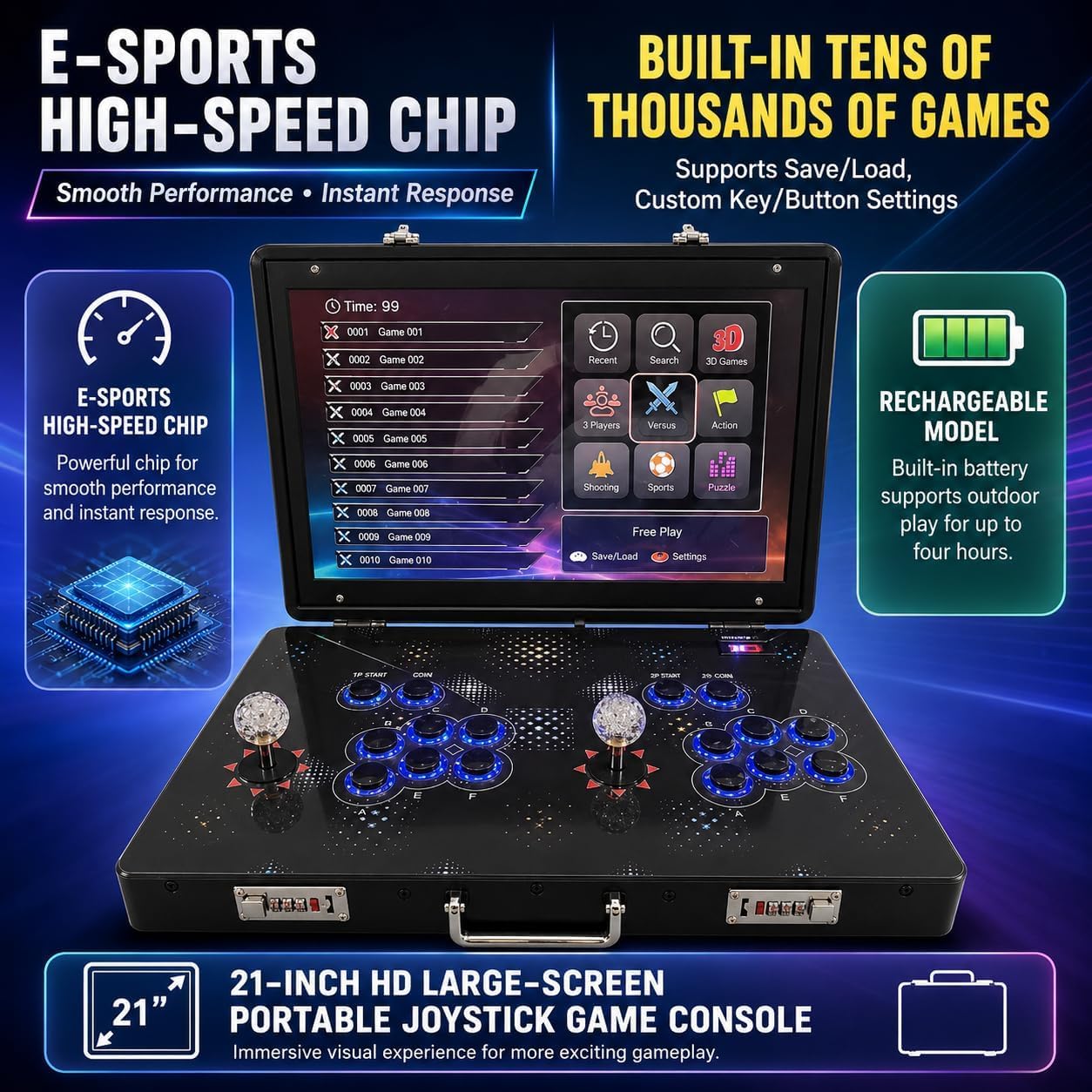 Console Arcade 35000-in-1, schermo pieghevole da 21 pollici, memoria da 128