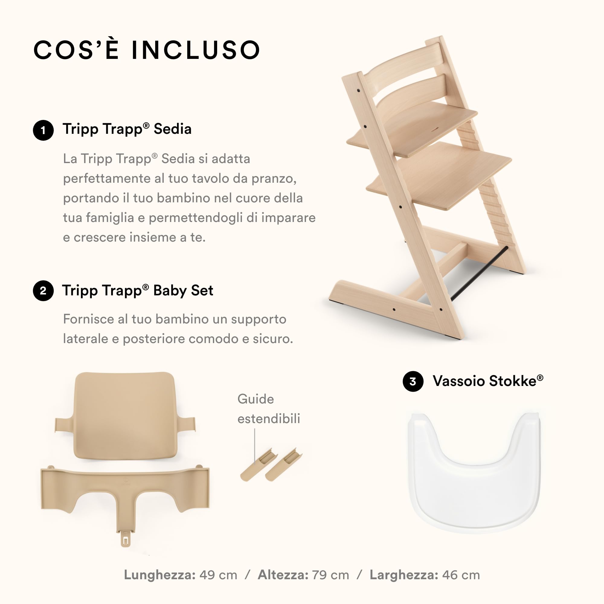 Stokke Tripp Trapp Seggiolone Natural con Vassoio Bianco per Bambini 6-36 Mesi