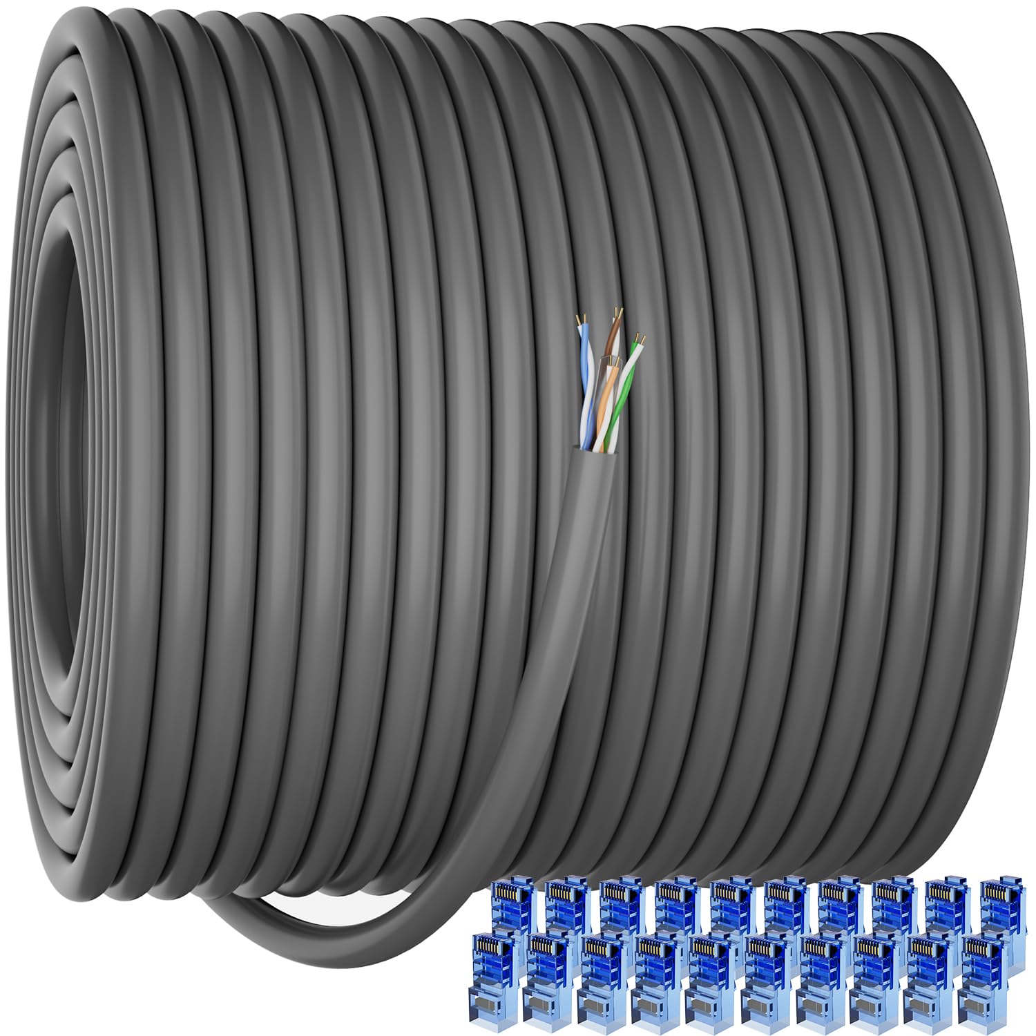 Soibke Câble Ethernet Cat 6 d'extérieur de 100 m (20RJ45), câble Ethernet 23 AWG Cat 6 en vrac, UTP, imperméable, enfouissement direct, dans la terre, résistant aux UV, réseau, LAN, Internet, câble