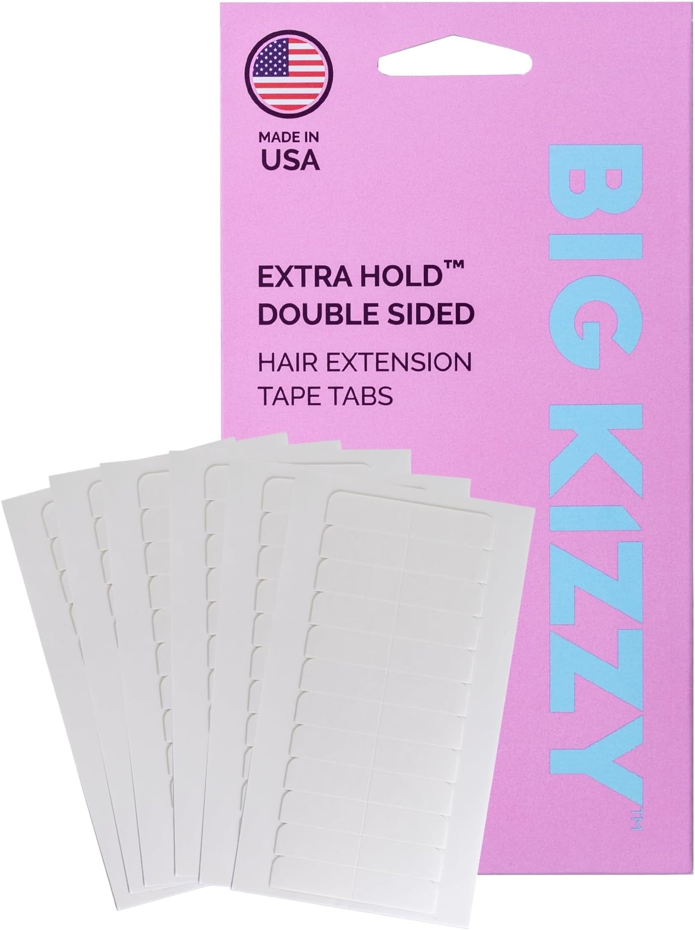 Big Kizzy Extra Hold Double Sided Hair Extension Tape - 600 tabs replacement tape - Strong hold of 6-8+ weeks - Made in USA