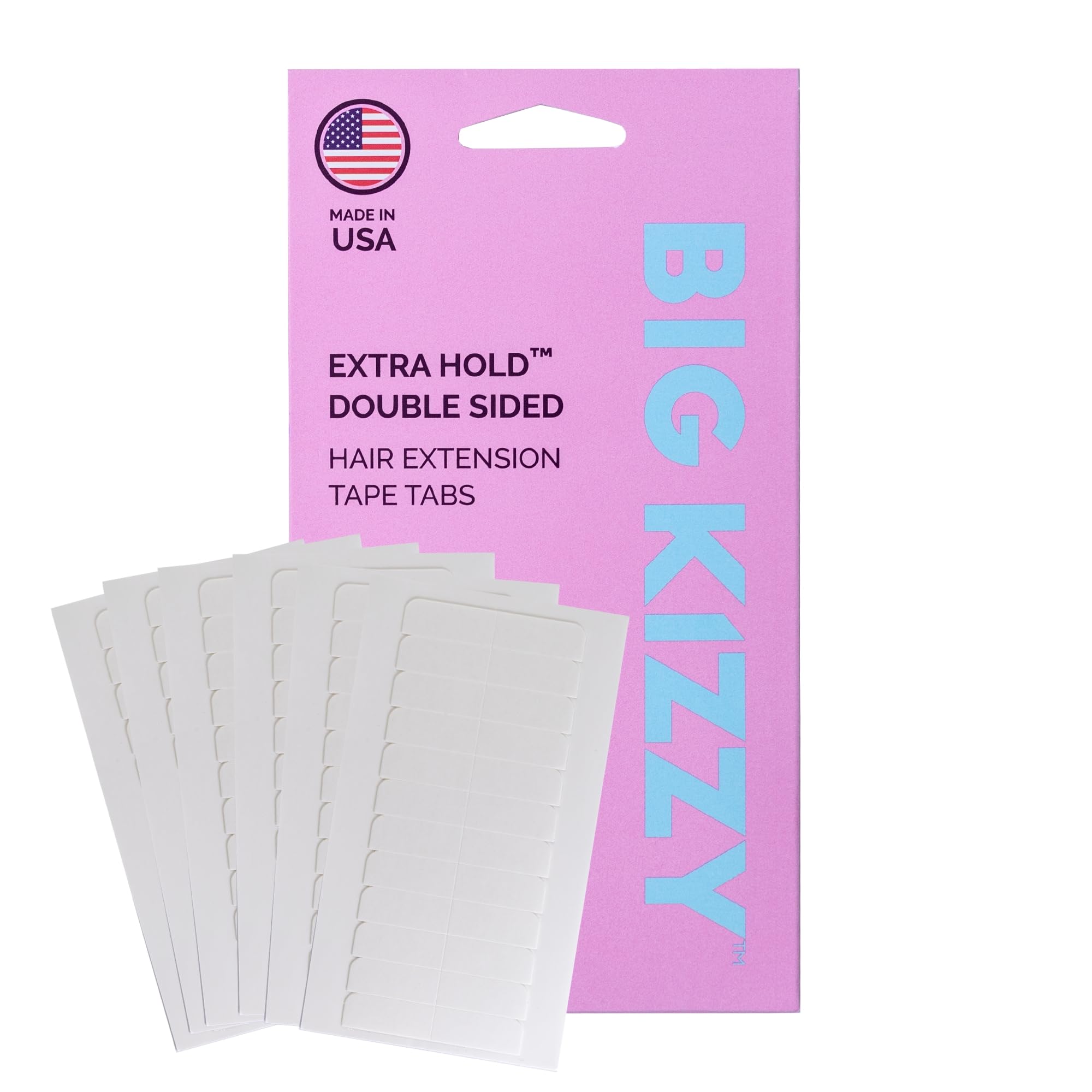 Big Kizzy Extra Hold Double Sided Hair Extension Tape - 600 tabs replacement tape - Strong hold of 6-8+ weeks - Made in USA