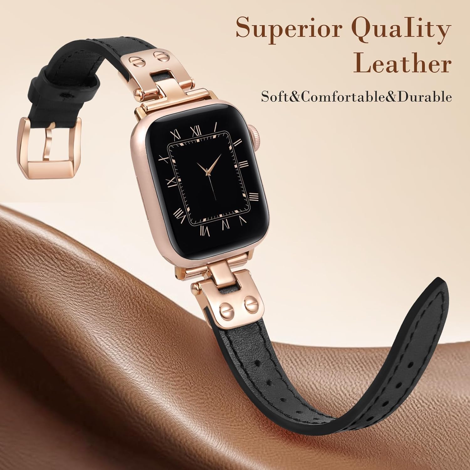 Minyee Slim Leather Band Compatible with Apple Watch Bands 38/40/41/42/44/45/46/49mm Women, Dressy Thin Soft Leather Strap with Tapered Metal Buckle for iWatch Series 11 10 9 8 7 6 5 4 SE/Ultra 3 2 1 - Image 3