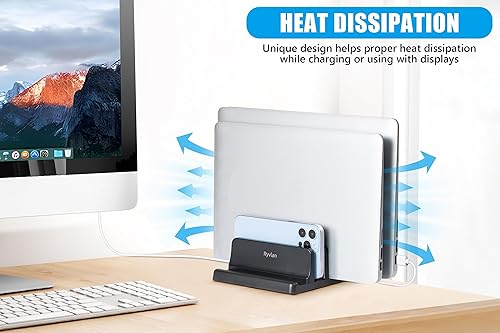 Miniatura 7 de Soporte vertical para laptop, almacenamiento ajustable de 2 ranuras para laptop con acolchado de goma, soporte múltiple para computadora portátil