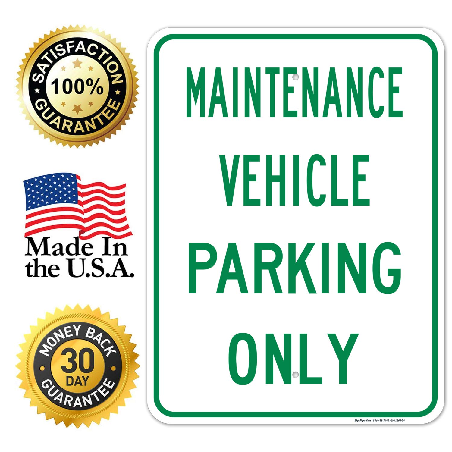 Maintenance Vehicle Parking Only Sign, 18x24 Inches, Rust Free .063 Aluminum, Fade Resistant, Easy Mounting, Indoor/Outdoor Use, Made in USA