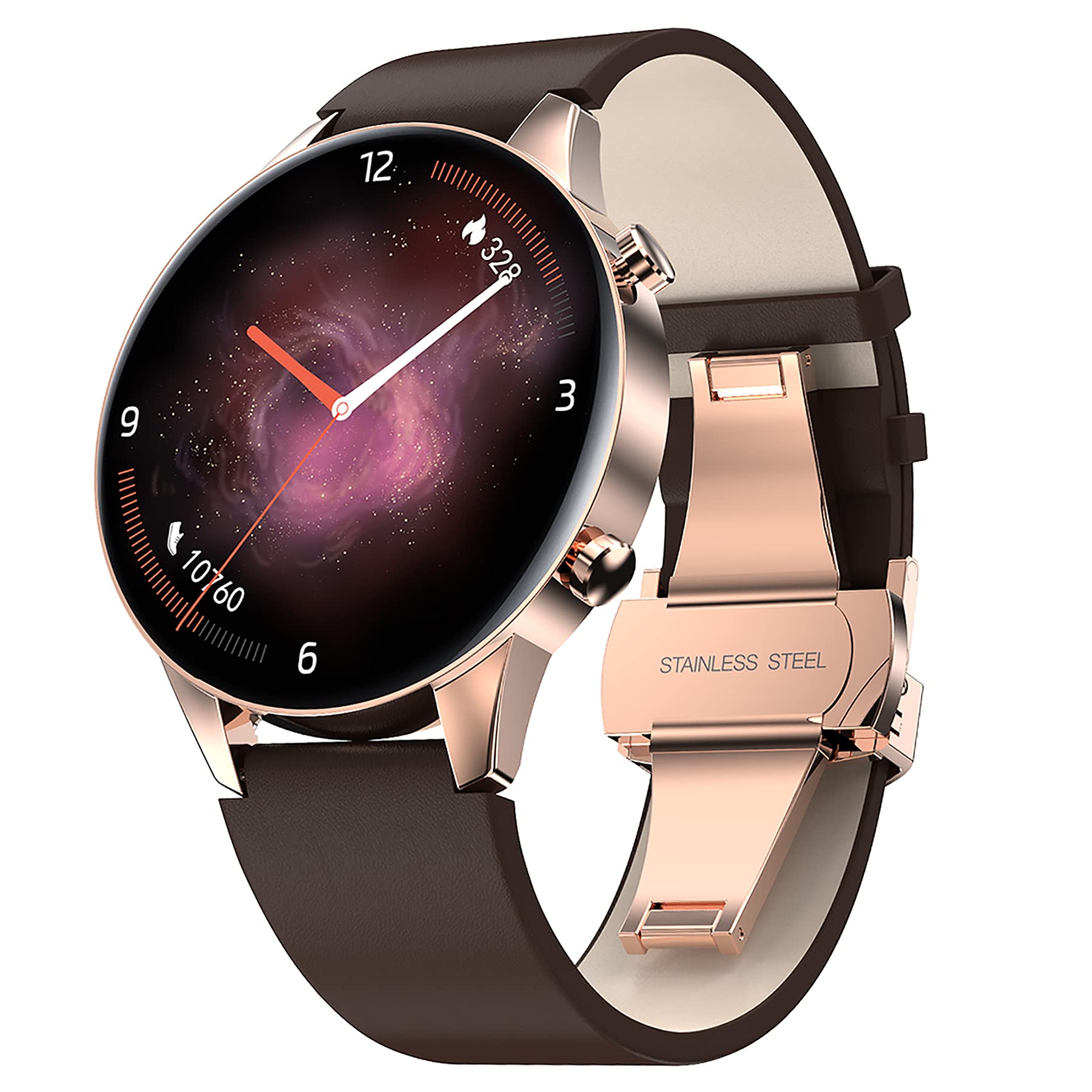 Smart Watch for Women Men iPhones and Android, 1.2''AMOLED Touch Screen Fitness Tracker with Oxygen Blood Pressure Heart Rate Monitor Sleep Tracker,IP68 Waterproof Activity Tracker,Brown Gold