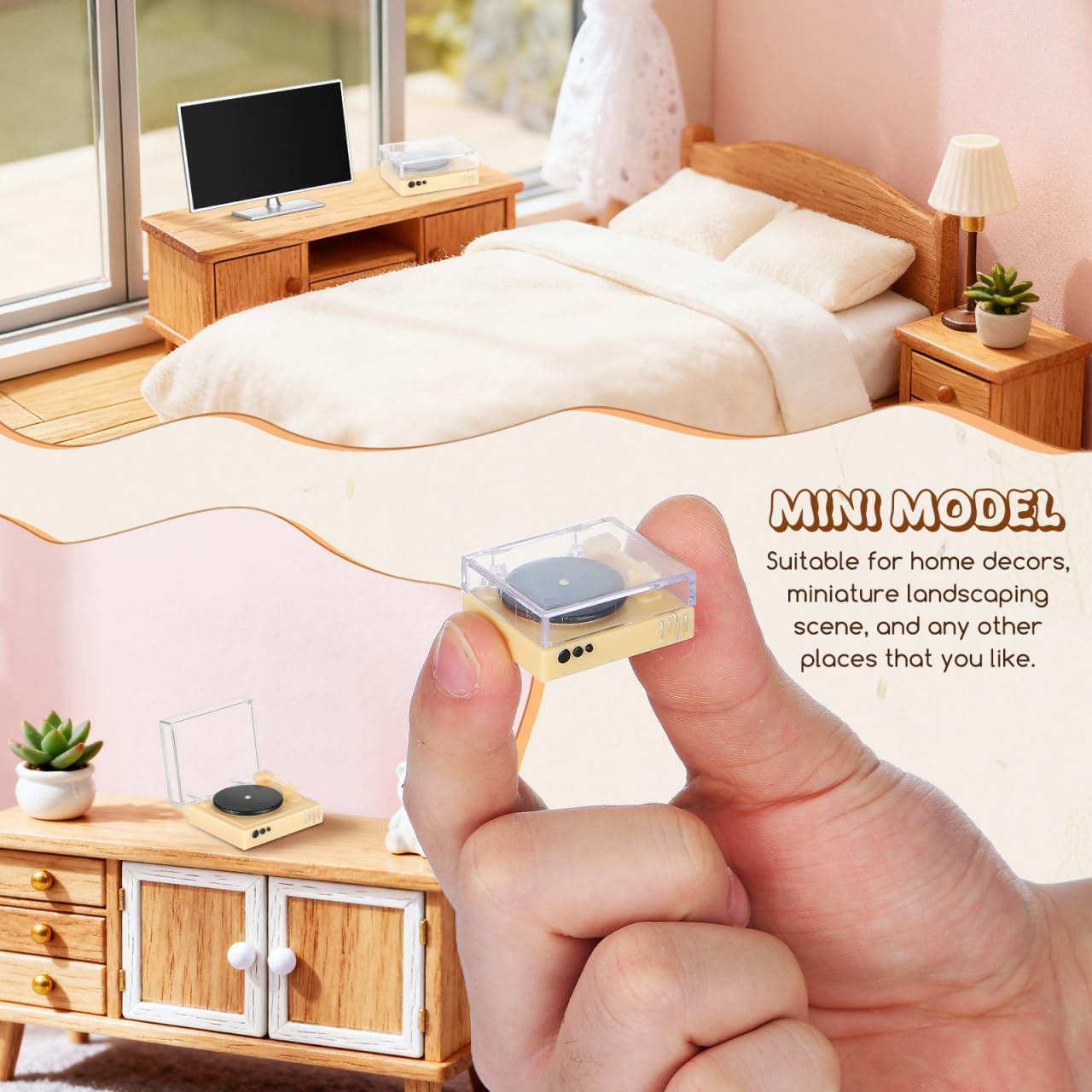 Miniature Record Player 1:12 Scale Dollhouse Vintage Phonograph Gramophone Record Player Dollhouse Doll Furniture Accessories Scene Craft image 2