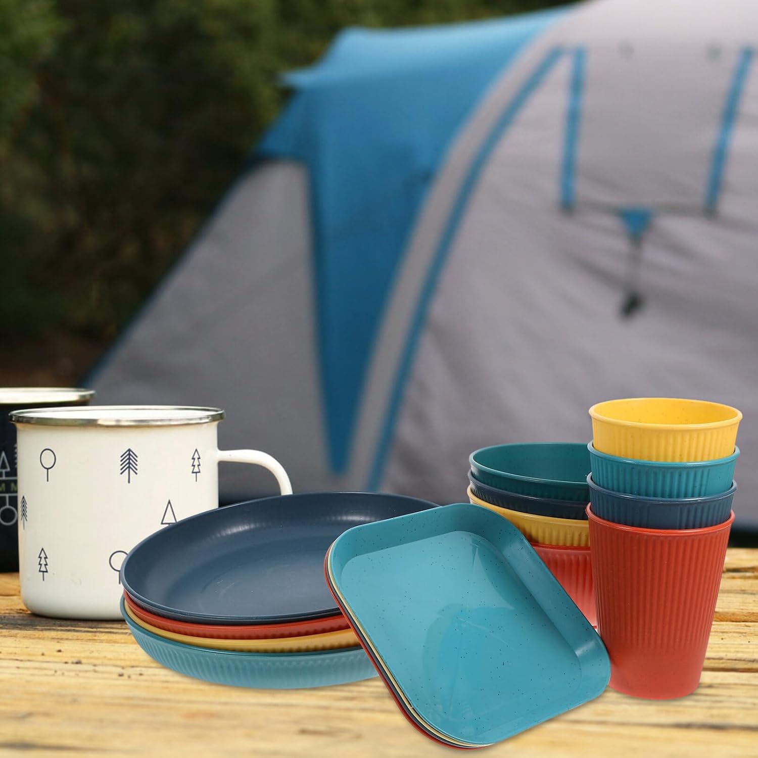 SOLUSTRE 1set Unbreakable Dinnerware Set Lightweight Tableware for Camping and Parties Plates Bowls and Cups and Stylish for Four People