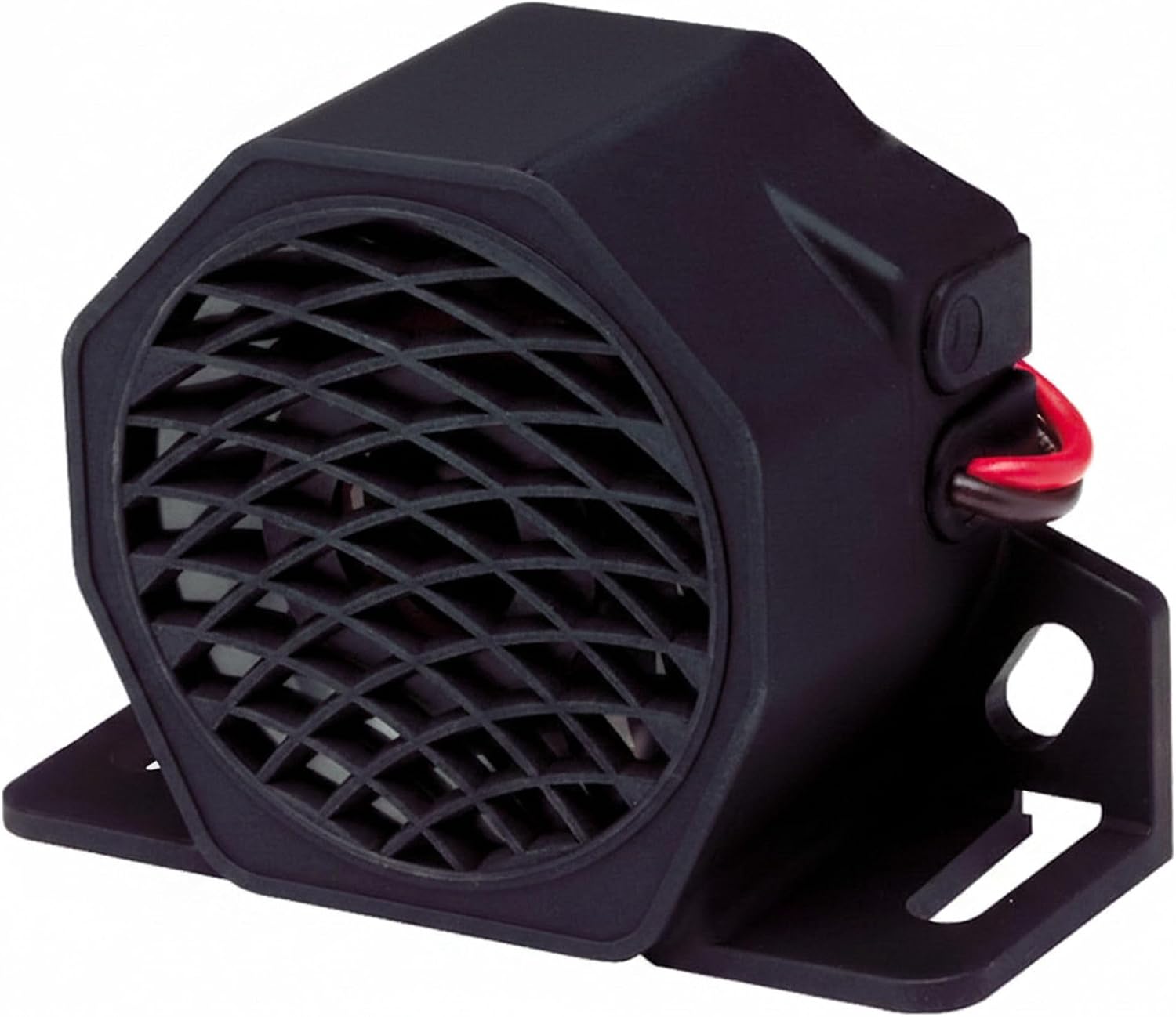 575 Backup Alarm | 107 Decibels | 12–24V DC | Black Glass-Filled Nylon | Wire Lead | Waterproof | Bolt-On