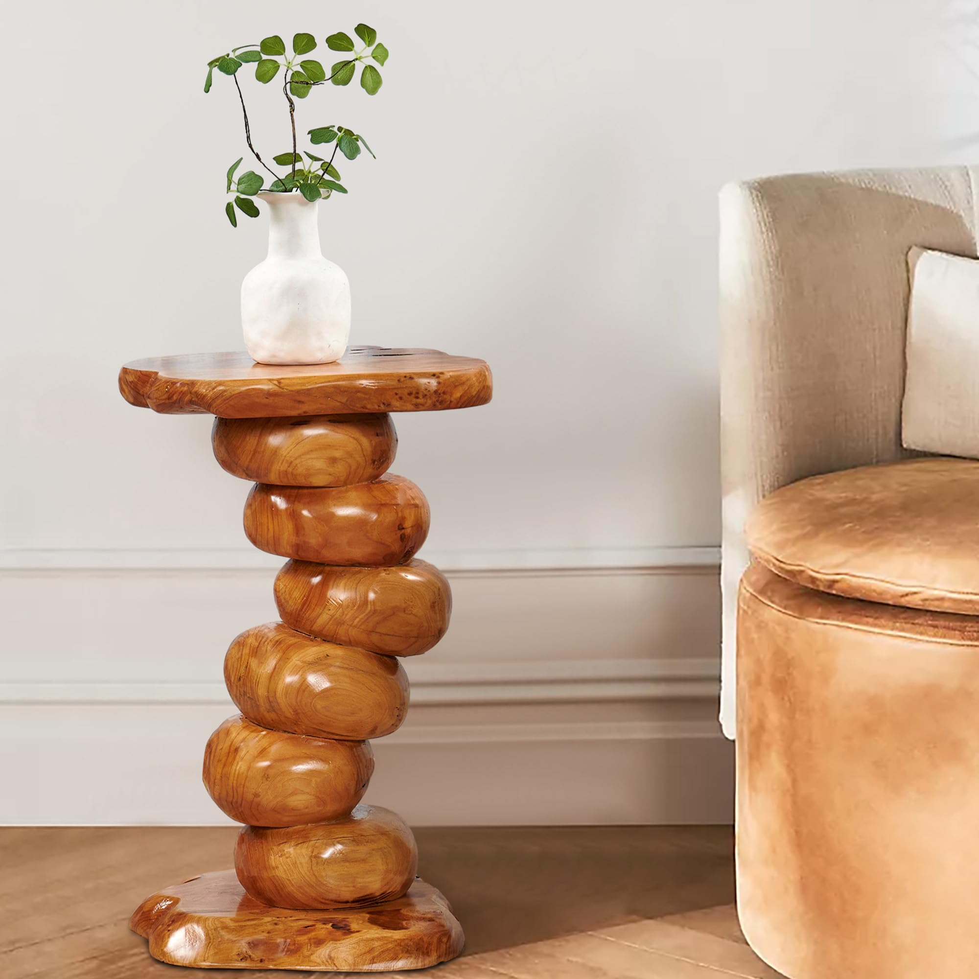 Cedar Tree Stump End Table 13.8" x 13.8" x 23.6" H Plant Stand Solid Natural Wood Outdoor Rustic Live Edge Coffee Side Table Living Room Bedroom Garden Irregular Shape