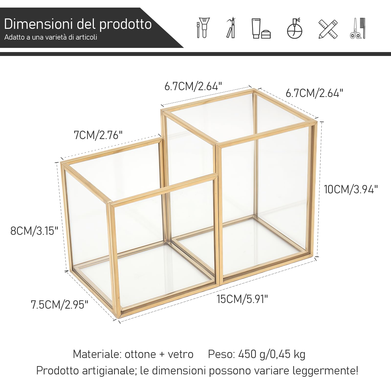 HARLIANGXY Porta Pennelli Make Up in Vetro Trasparente, Porta Pennelli da Trucco, Organizzatore per Cosmetici Oro, Organizer Pennelli Trucco, per pennelli, Eyeliner, Matite e Mascara