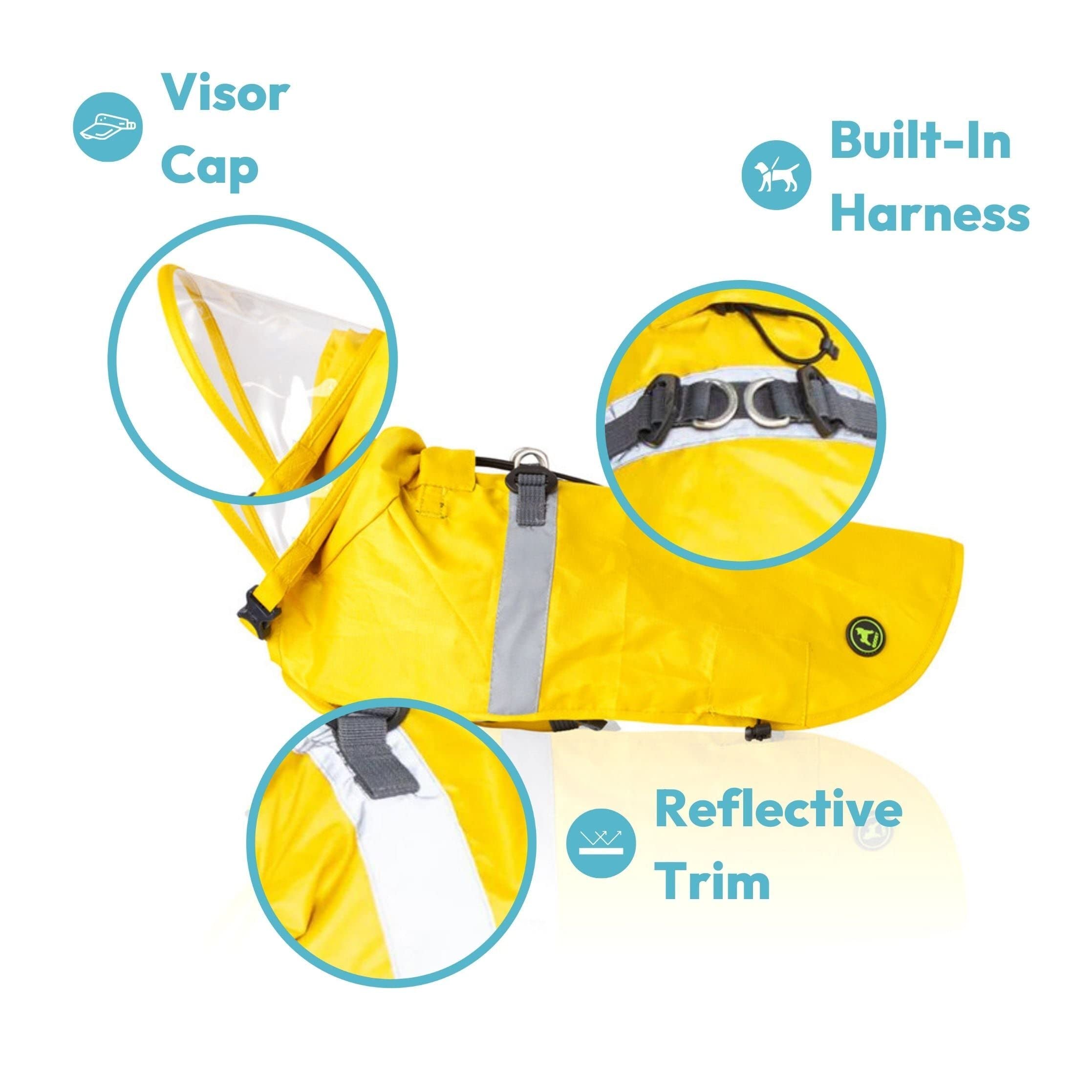 Gooby Chubasquero para perros V2 – Poncho impermeable con dos anillos en D – Chaqueta impermeable para perros pequeños y medianos