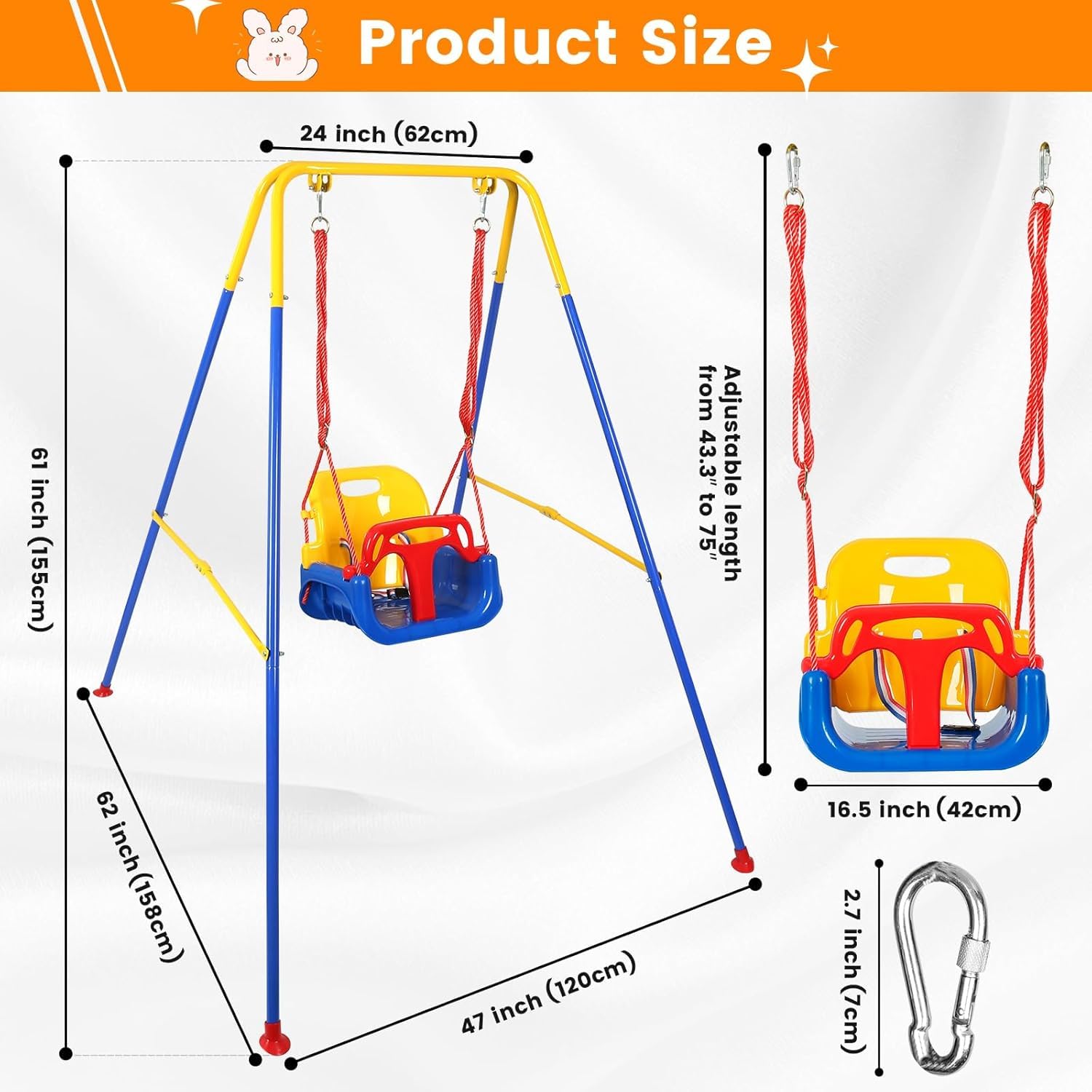 3-In-1 Altalena per Bambini Pieghevole L'altalena per Figli Altalena da Giardino Adatto per Interno/Esterno Portatile Altalena per dai 6 Mesi.