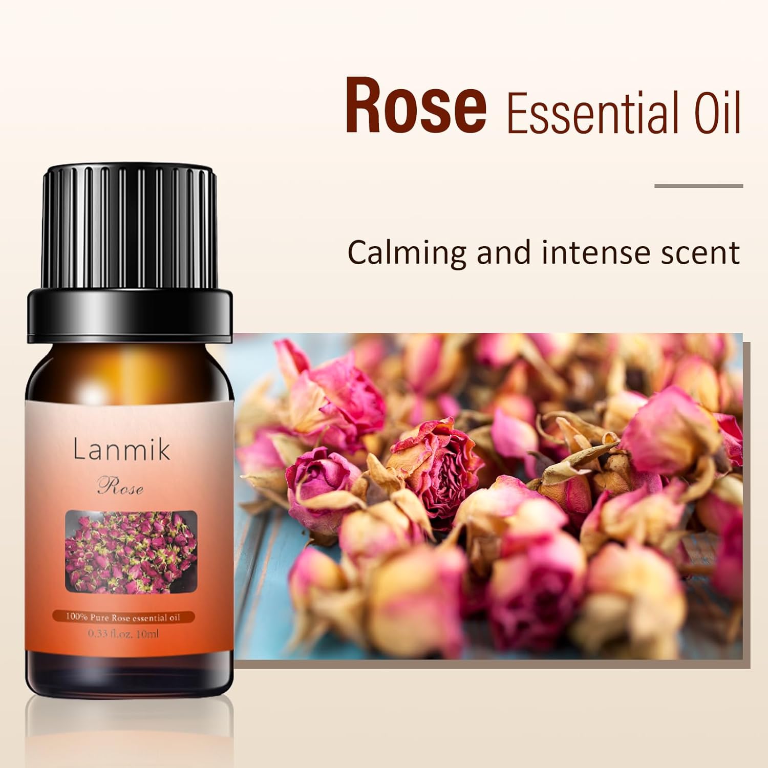 1 Pack 100% Natural Pure Rose Essential Oils Real Undiluted Rose Oils for Aromatherapy Diffuser (0.33 Fl Oz 1 Pack)