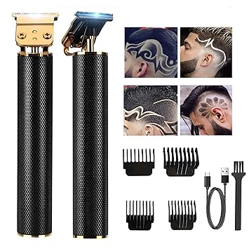 Professional Hair Trimmer Clipper, Zero Gapped T-Blade Close Cutting Hair Clippers for Men Rechargeable Cordless Trimmers for Haircut Beard Shaver Barbershop (Black, 4 Combs)