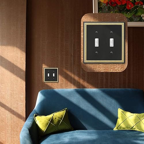 Miniatura 4 de Placa decorativa de pared con marco perlado para placa de interruptor (palanca doble, negro mate y dorado oscuro)