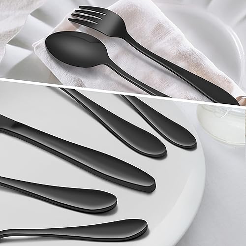 Miniatura 3 de Homikit Juego de cubiertos de 30 piezas color negro brillante, cubiertos de acero inoxidable para 6, utensilios modernos para comer en casa,