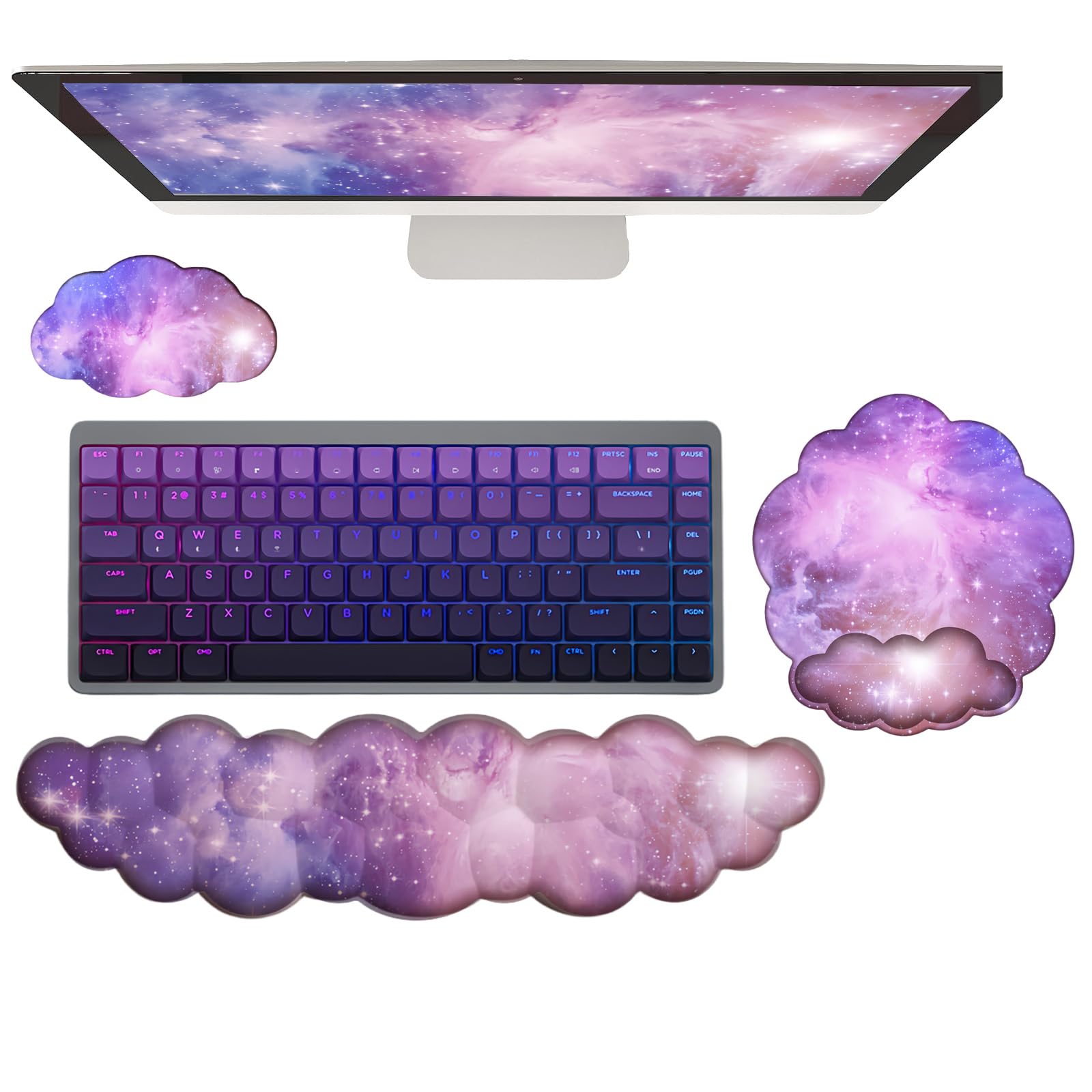 Cloud Galaxy Keyboard Mouse Pad with Wrist Rest, Ergonomic Memory Foam Non-Slip Wrist Support for Computer, Laptop, Gaming, Home, Office, Relief