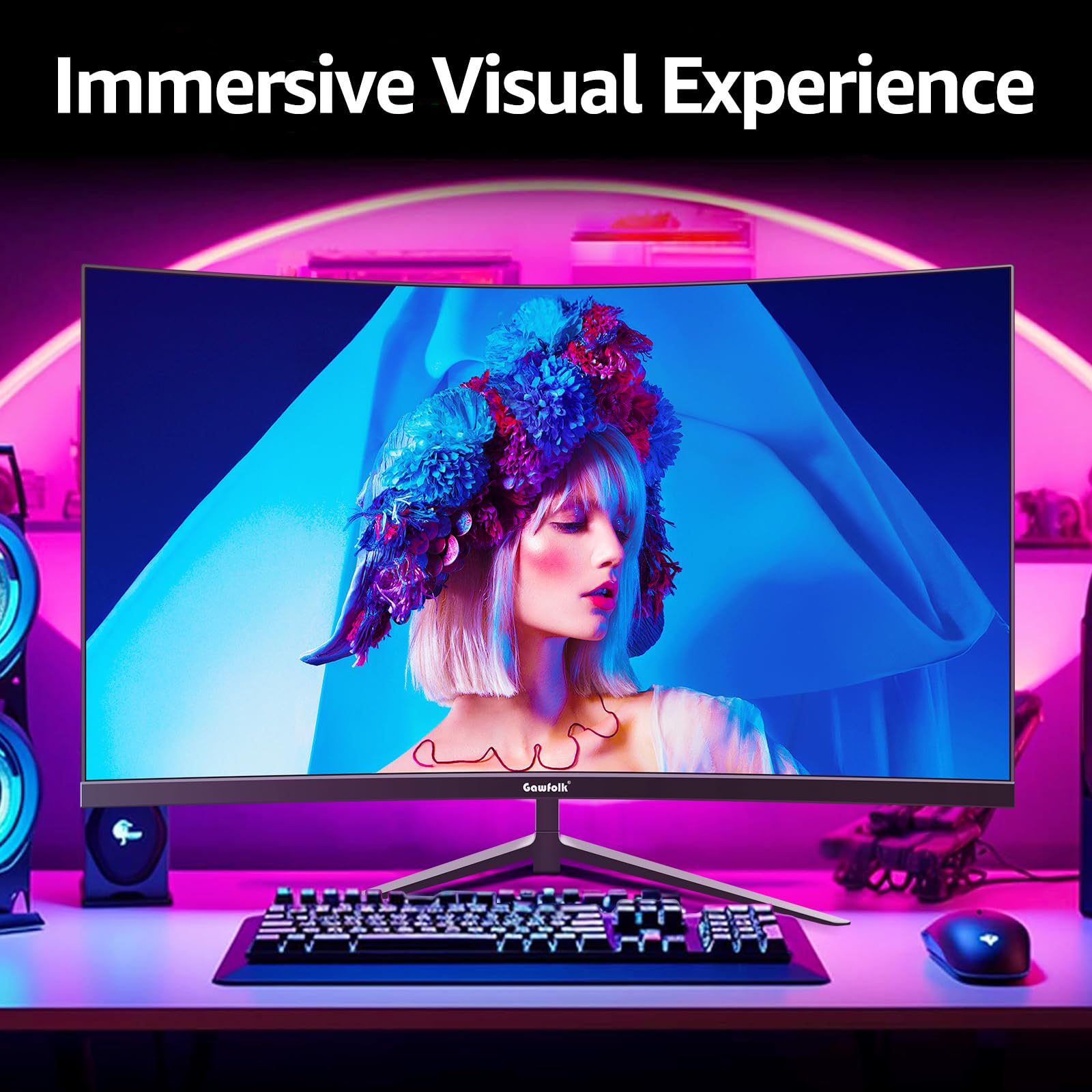 Gawfolk - Monitor da gaming da 32", 240Hz, schermo curvo per PC, Full HD 1080P, 1800R, senza cornice con FreeSync e Tecnologia Eye Care, supporta VESA