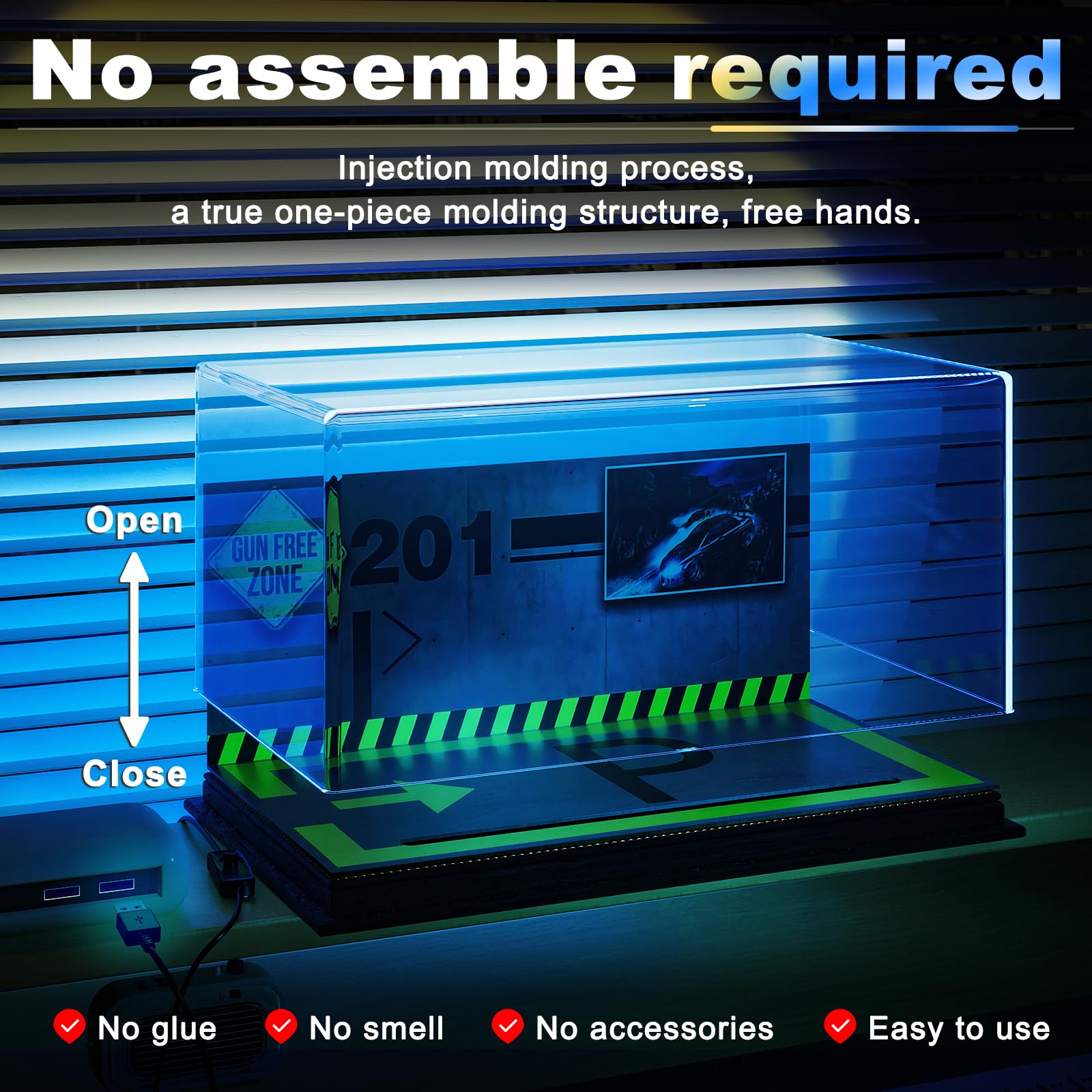 Lighted Display Case for 1/24 Scale Model Cars , No Assemble Show Case with Lights and Leather Base, Clear Acrylic Display Box for Cars Baseball Tennis Dust Proof UV Protection(11x6x5inch)