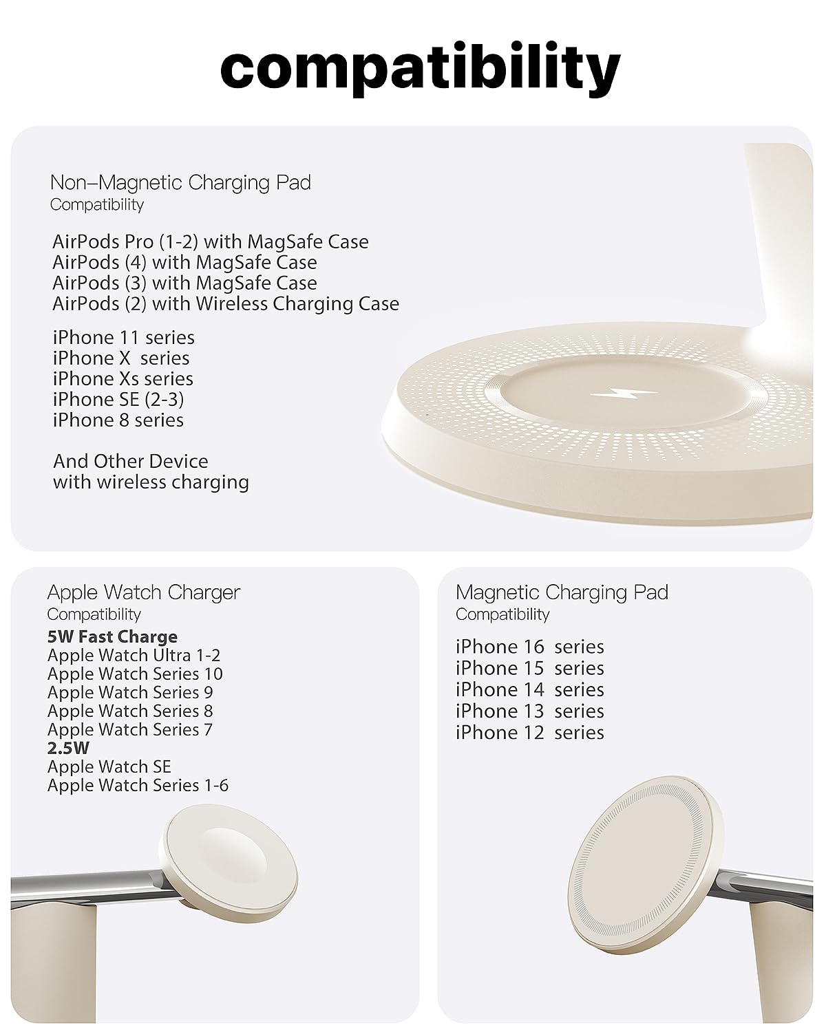 Estación de carga inalámbrica 3 en 1 para dispositivo Apple: estación de carga rápida para iPhone y reloj con MagSafe, soporte de cargador estable para iPhone 12-16 y iWatch y AirPods