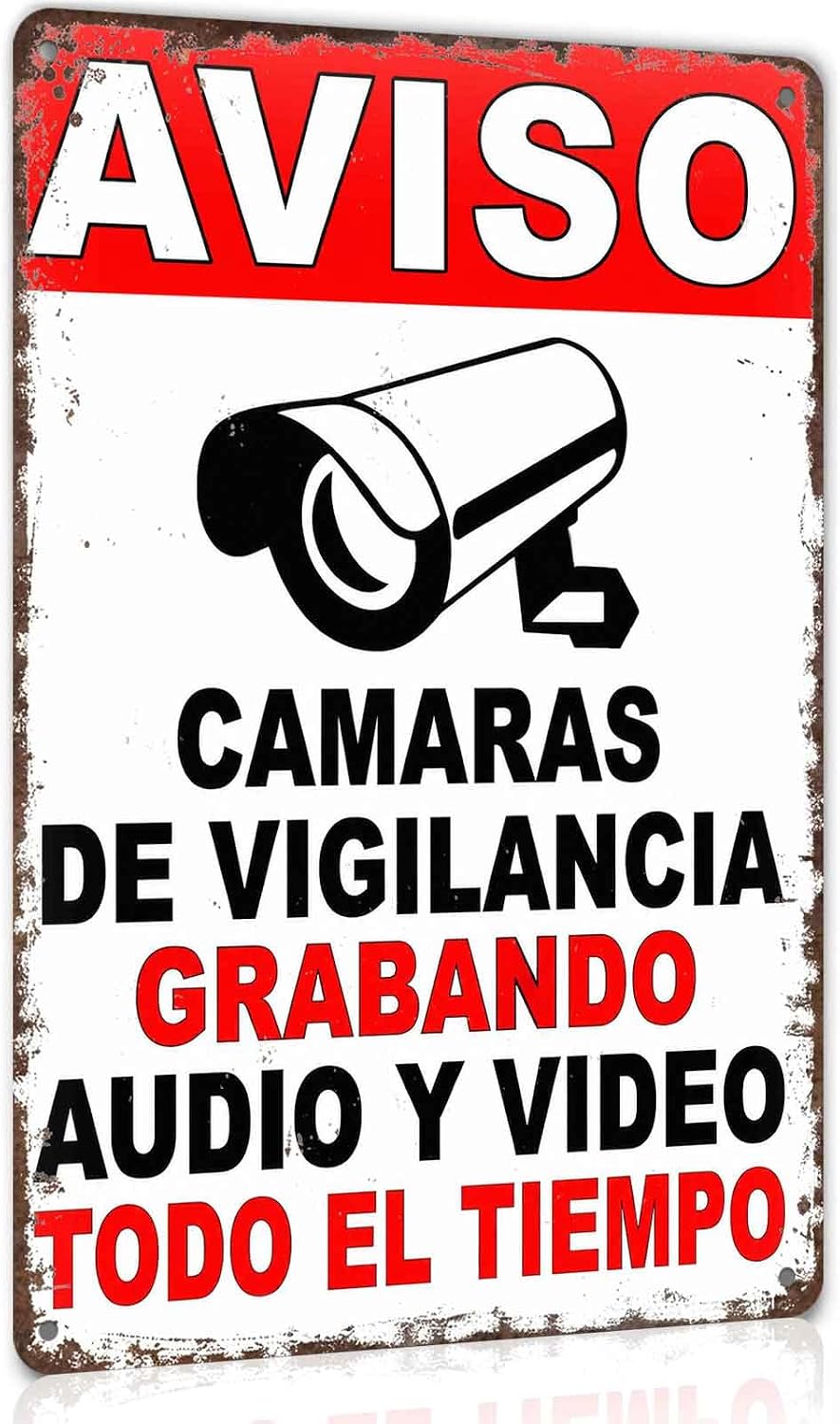 Vintage Security Camera Warning Metal Sign 8x12 In Aviso Camaras De