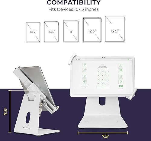 Miniatura 2 de Volcora Soporte antirrobo para tableta iPad de seguridad con cerradura, blanco de 9-13 pulgadas, soporte de quiosco, giratorio, ajustable, para iPad