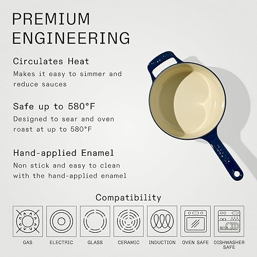 Miniatura 9 de Made In Utensilios de cocina - Cacerola de hierro fundido esmaltado de 2 cuartos de galón con tapa, color rojo, hierro fundido esmaltado a mano,