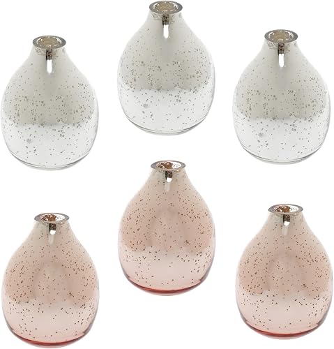 Hosley Bulk Buy Mercury Glass Vases for Fresh/Dry Flowers Set of 6, Silver and Rose Gold Two Colors Assorted. Ideal Gift for Weddings Bridal Spa Meditation Floral Arrangements Reiki