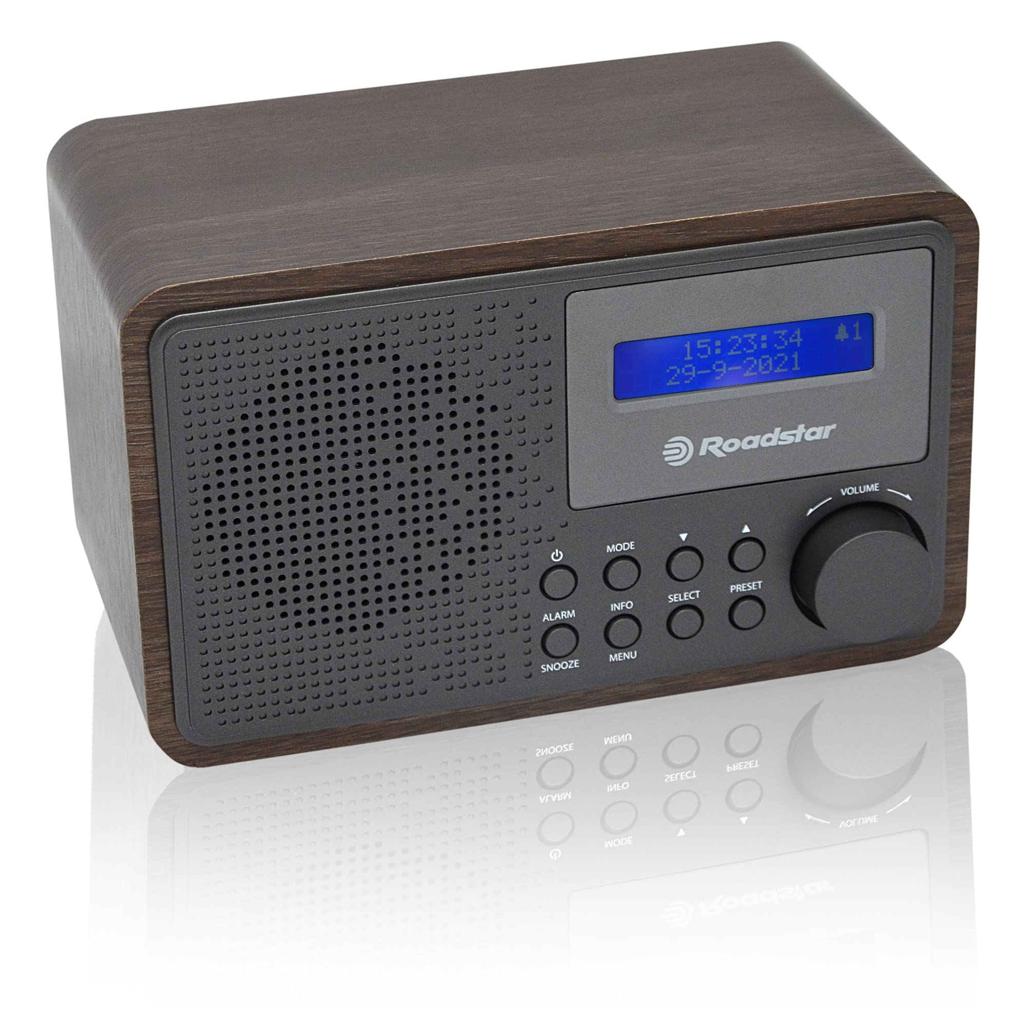 Roadstar HRA-700D+/WD Radio Portátil Vintage Digital Dab/Dab+ / FM Funciona Conectado a la Red o a Pilas, Conexión Auriculares, Radio Retro para Casa y Cocina, Despertador con Alarma Dual, Madera