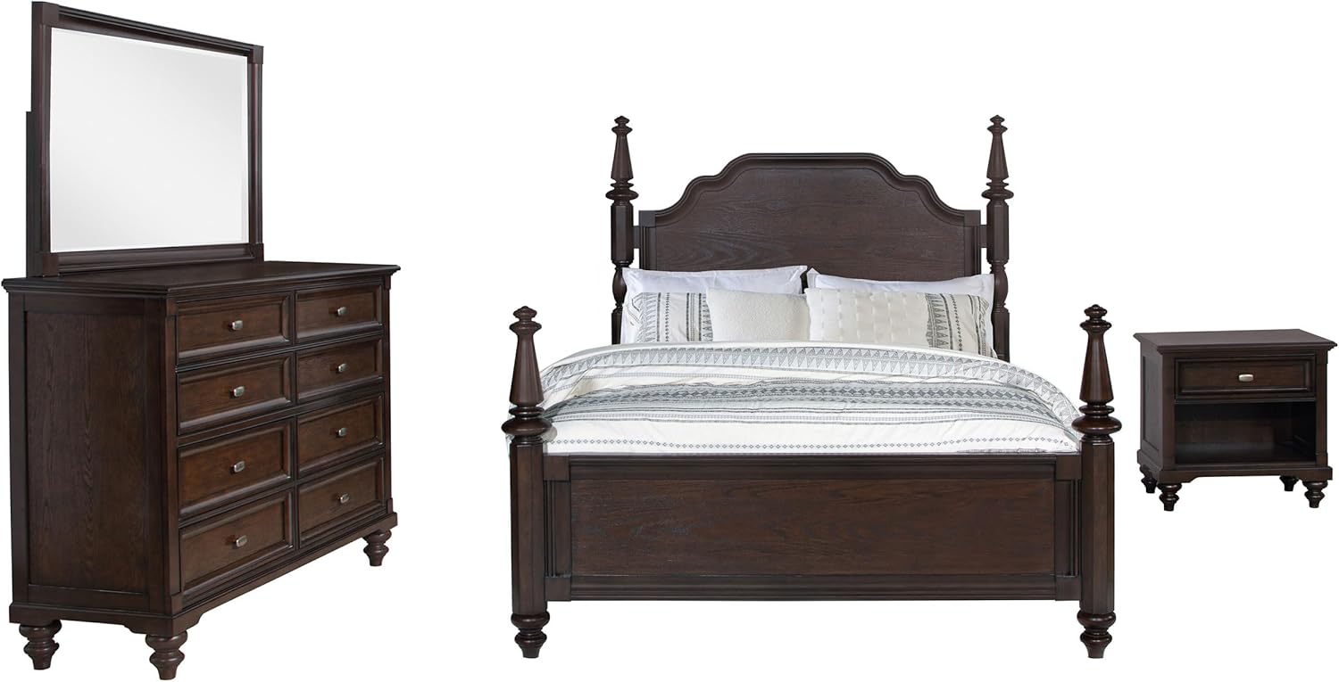 Coaster Home Furnishings Andover Traditional 4-Piece Bedroom Set Queen Size Four-Poster Bed Frame 64-inch Headboard Dark Oak 223631Q-S4