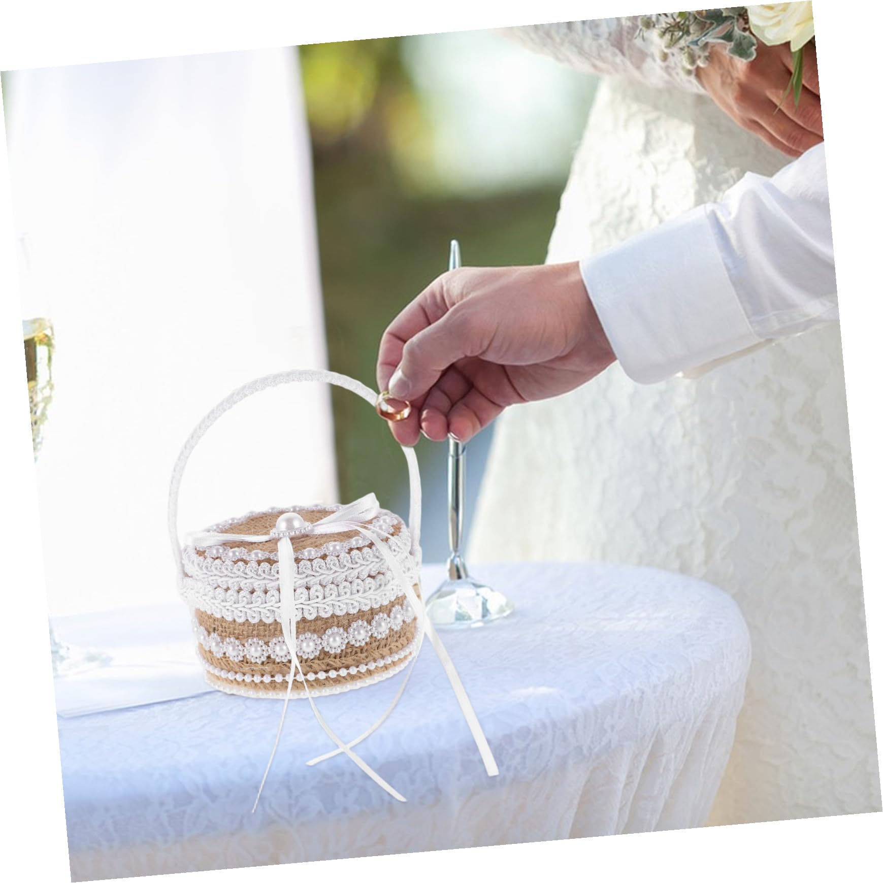 Healeved 4 Pezzi Scatola Porta Fedi Nuziali in Stile Campagna da Cerimonia Organizer Gioielli per Sposa e Damigella Design Country Romantico con Nodo Elegante Custodia Compatta per Anelli e