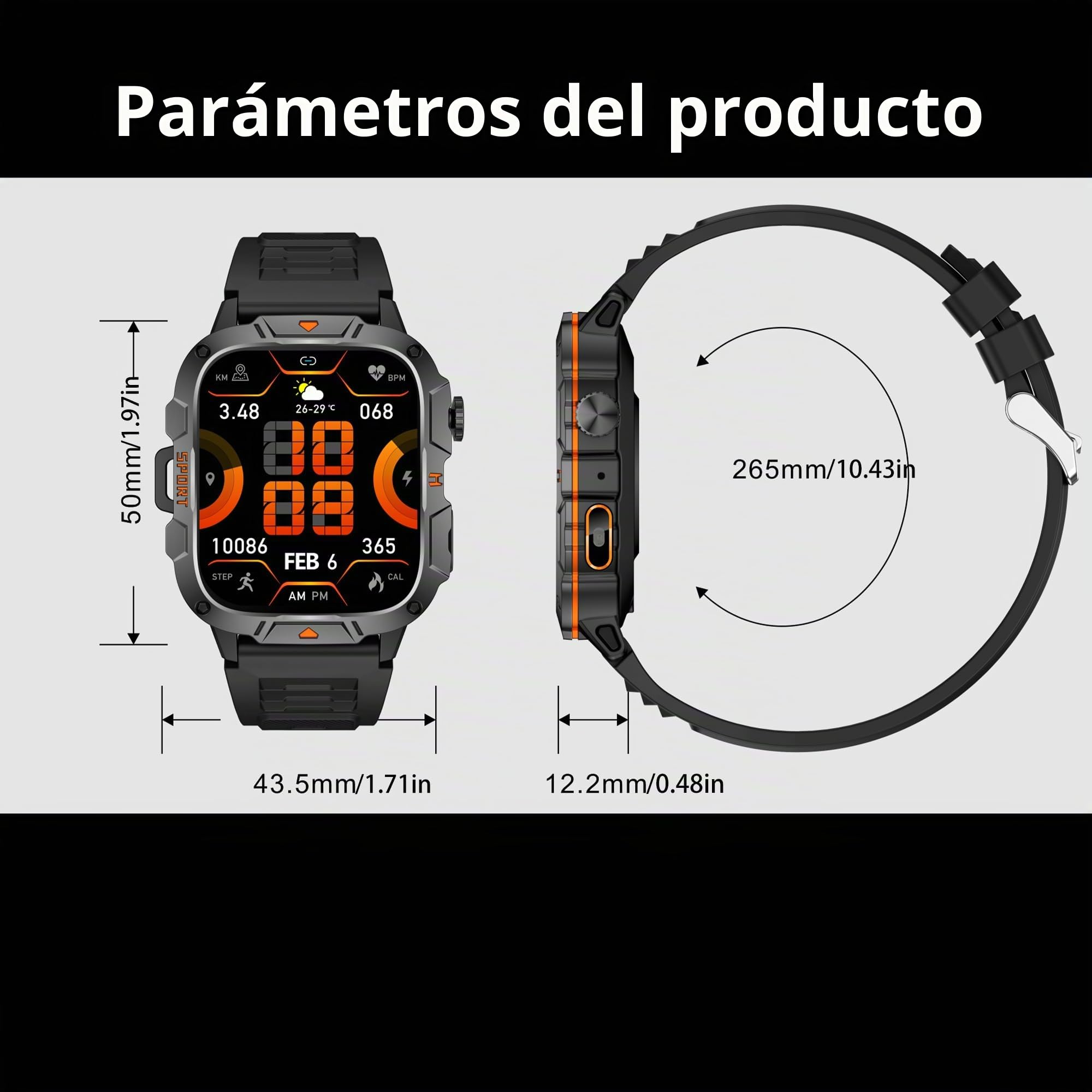 AMOLED Reloj Inteligente Hombre con Llamadas y Whatsapp, Smartwatch Militar con 123 modos Deportivos/Ritmo Cardíaco/SpO2/Sueño, 3ATM Impermeable Reloj Smartwatch Hombre para Android iOS (naranja)