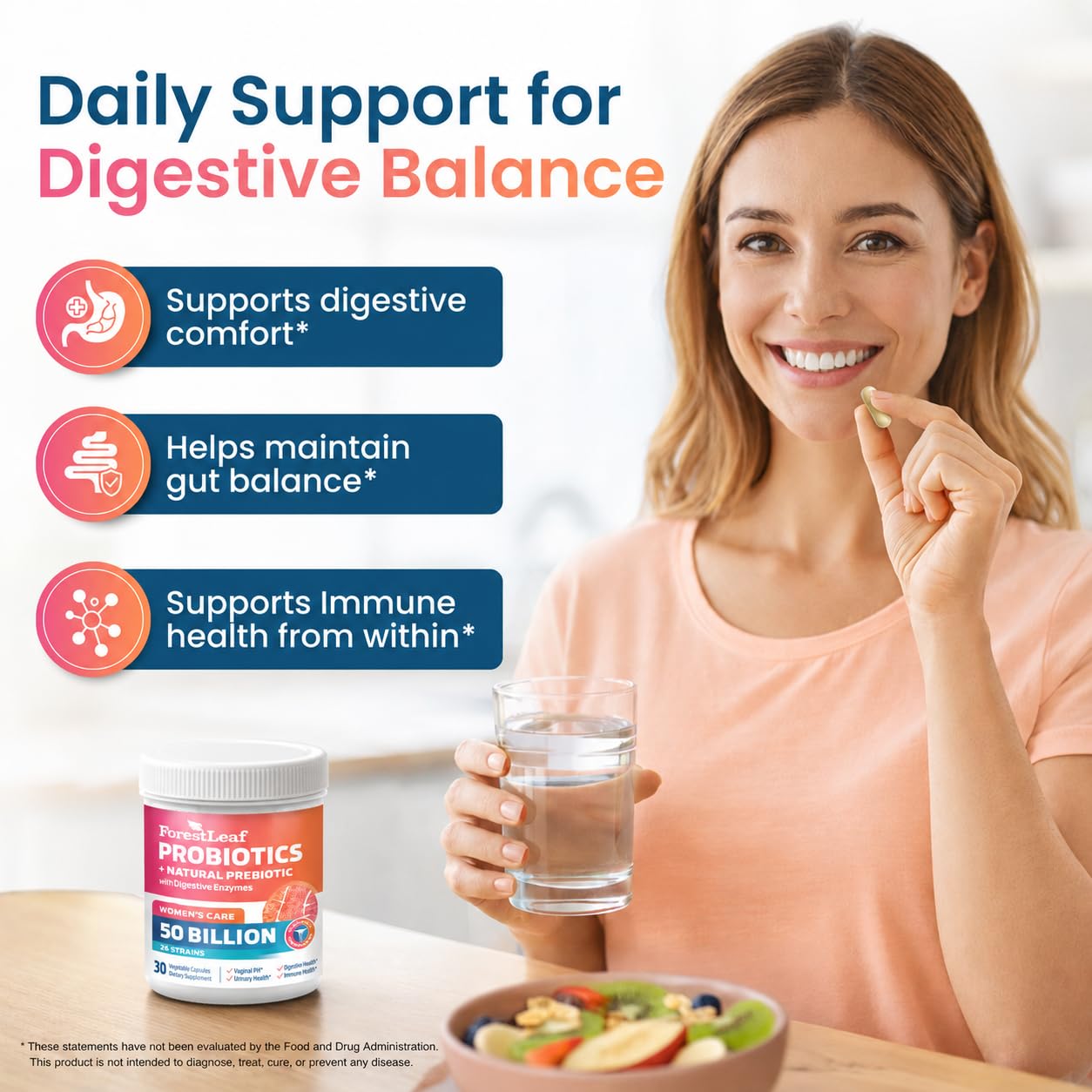 Probiotics for Women, 50 Billion CFU, 26 Unique Strains, Women's Probiotic and Prebiotics Support Digestive Health, w/ Cranberry, Hibiscus & D-Mannose for Vaginal PH Balance, Urinary, Gut (30 Caps) — Amazon image 4