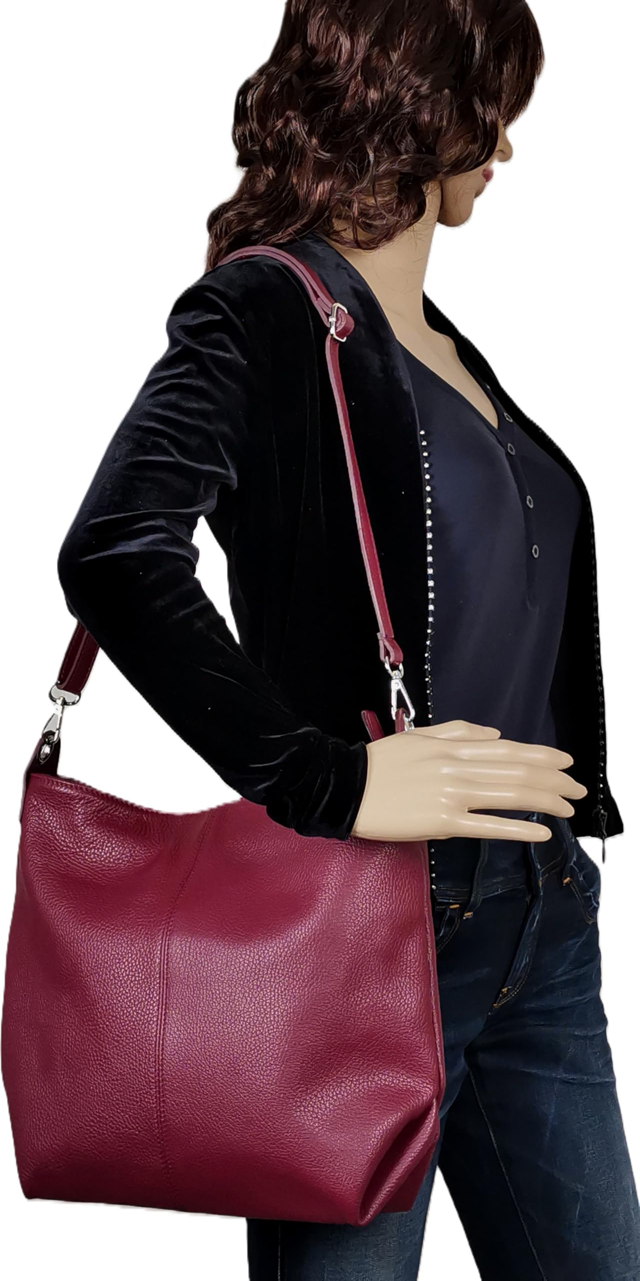 AMBRA Moda GL033 - Borsa a spalla da donna in vera pelle italiana, borsa a tracolla, borsa a mano da donna