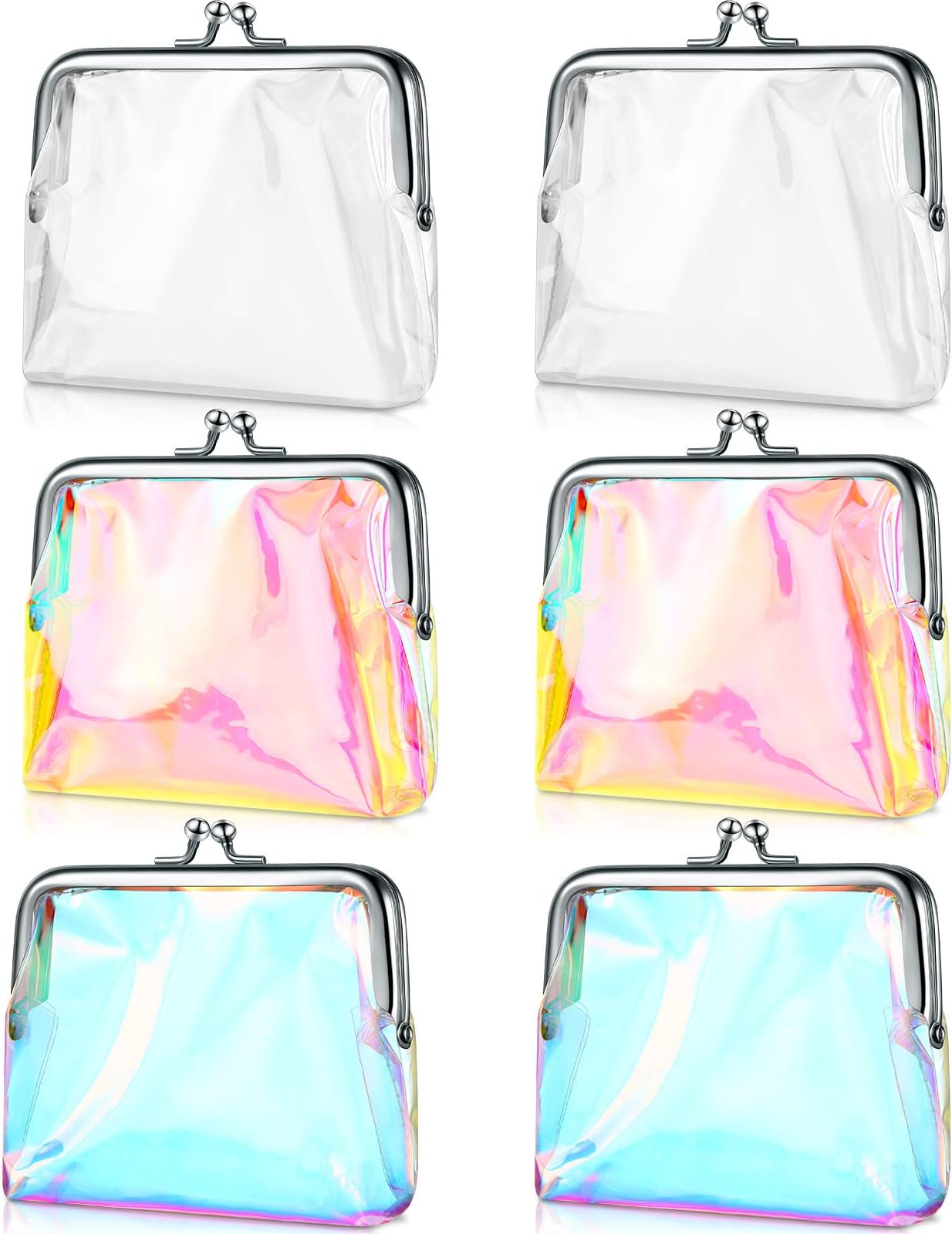 6 Pieces Clear Coin Purse for Women Colorful Kiss Lock Coin Purse Transparent Change Purse Wallet Waterproof PVC Kiss-lock Clear Coin Wallet for Carrying Your Change(Iridescent)
