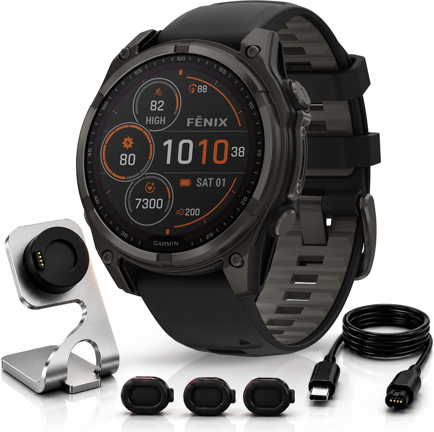Fenix 8 47mm Solar Sapphire Multisport GPS Smartwatch, Carbon Gray DLC Titanium with Blac…