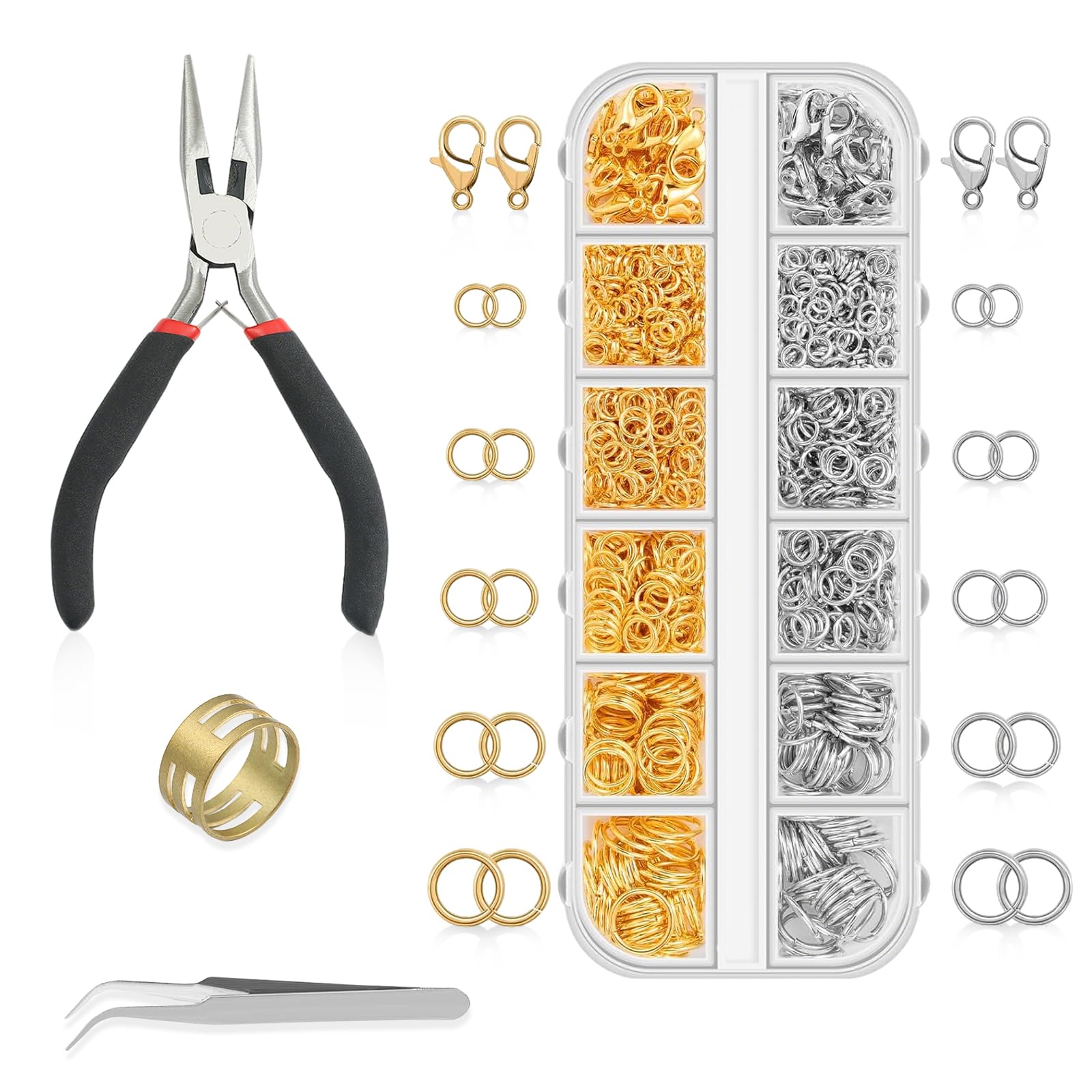 Kit De 2082 Pièces Pour Bijoux DIY - Anneaux De Saut 5 Tailles (4 à 10mm), Fermoirs Homard Et Anneaux Fendus, Argent Et Or - 12