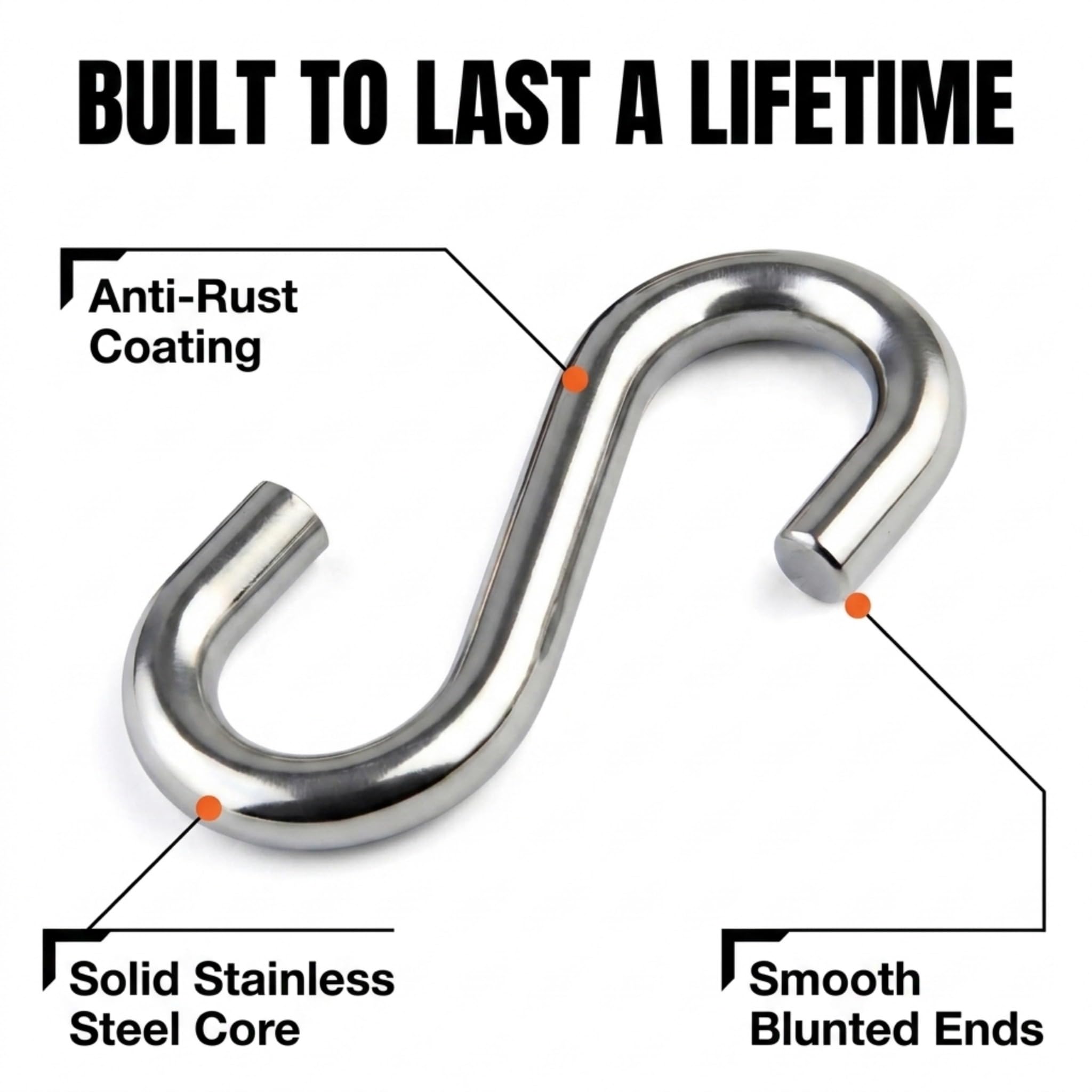 Performore S Hook, 3 Inch Heavy Duty S Shaped Hooks - Swing, Hammock, and Kitchenware Hardware - 550 Lbs Load Capacity - Ideal for Hanging and Utility Use