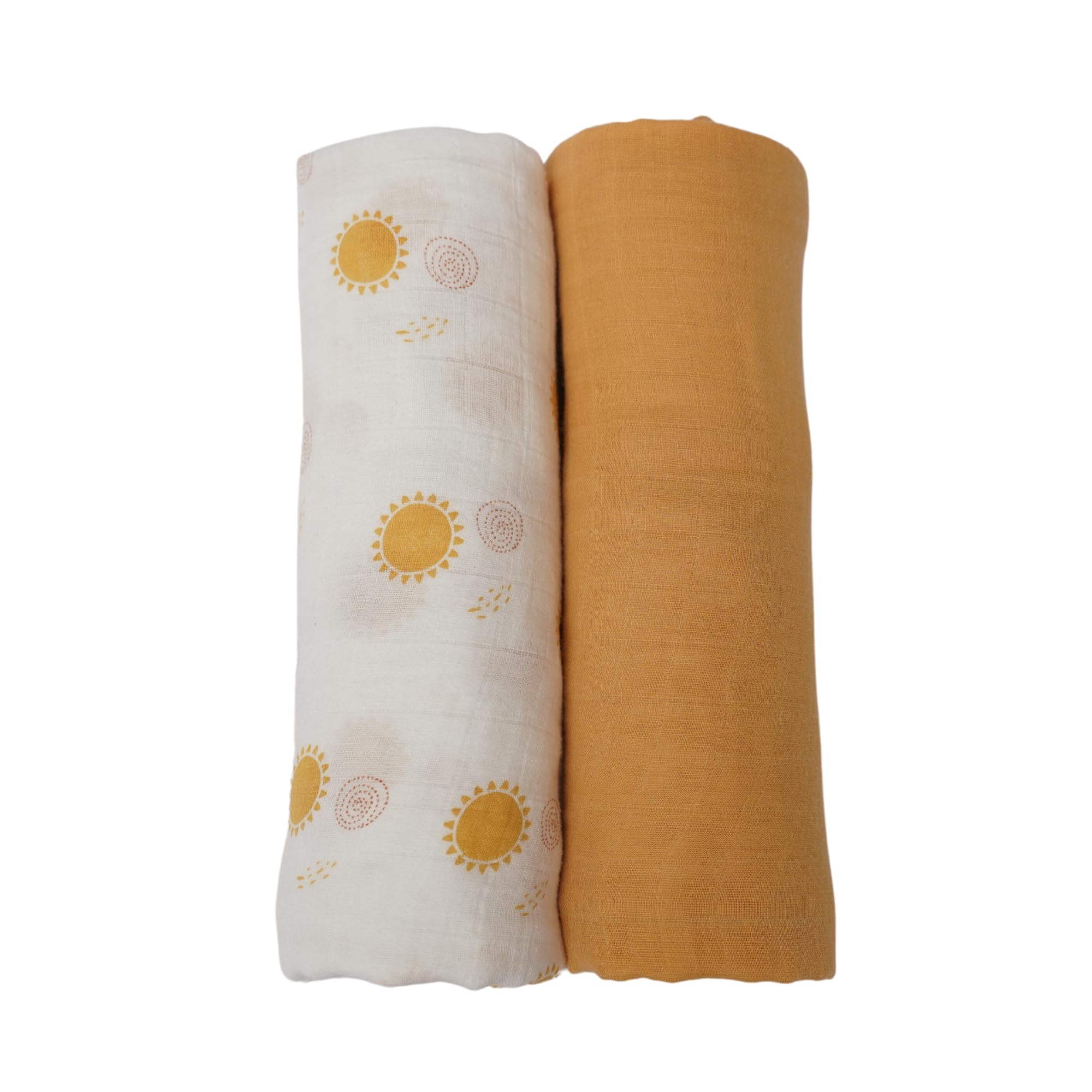 Baby Swaddle Blanket, Gender Neutral, 100% Organic Cotton, 2 Pack Super Soft and Lightweight Muslin Baby Blanket, 47"x47", Sunshine Print & Yellow.
