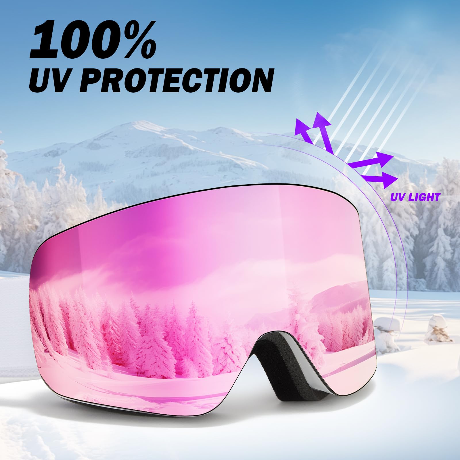 Occhiali da Sci,YH227 Maschera da Sci OTG per Unisex Anti-UV400 Anti Nebbia Antivento Antipolvere Occhiali da Neve per Ski Ciclismo Moto Sport All'aria Aperta