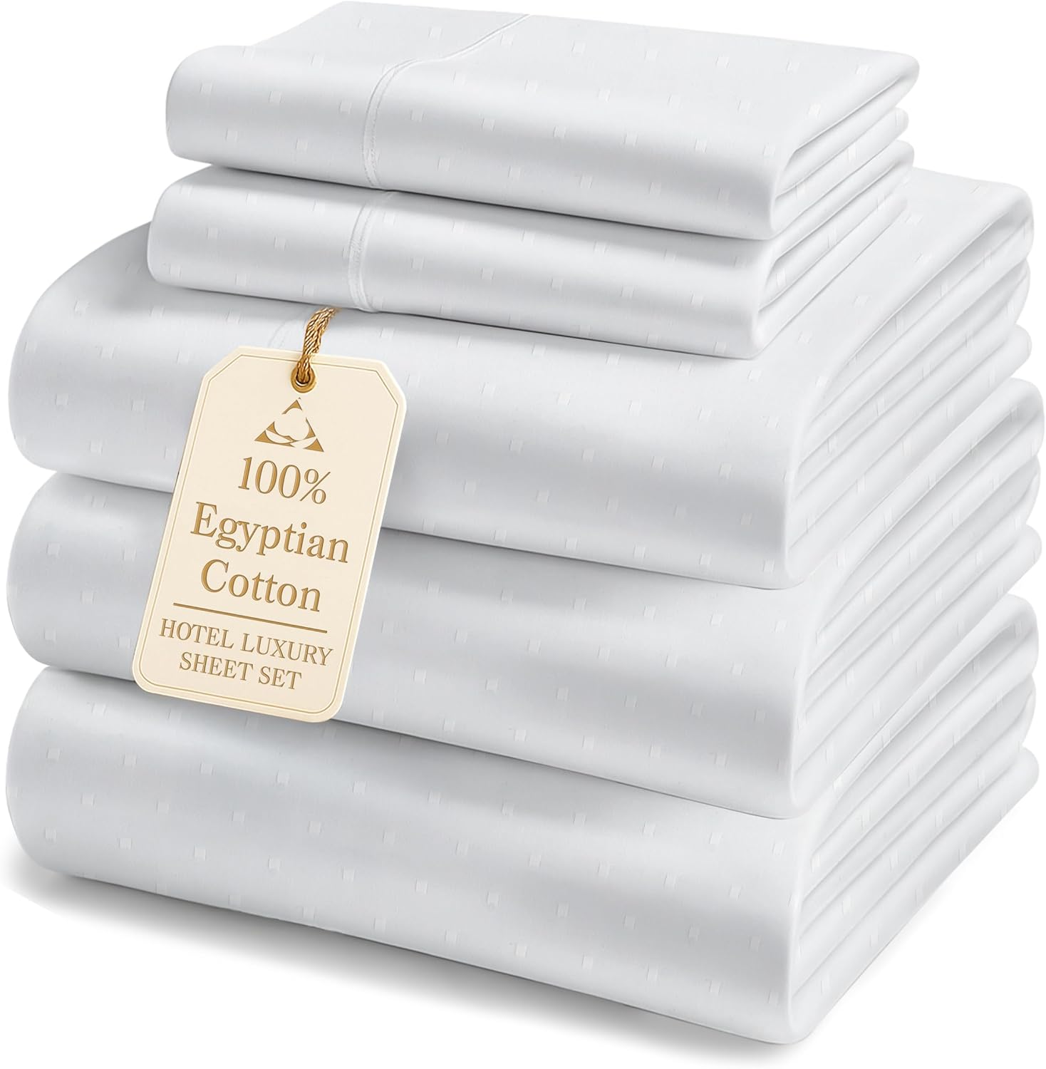 LANE LINEN 100% Egyptian Cotton 5 Pc Split King Sheets for Adjustable Beds - Soft & Comfy Hotel Style Thick Machine Washable Naturally Cooling 16" Deep Pockets Jaquard Swiss Dot - White