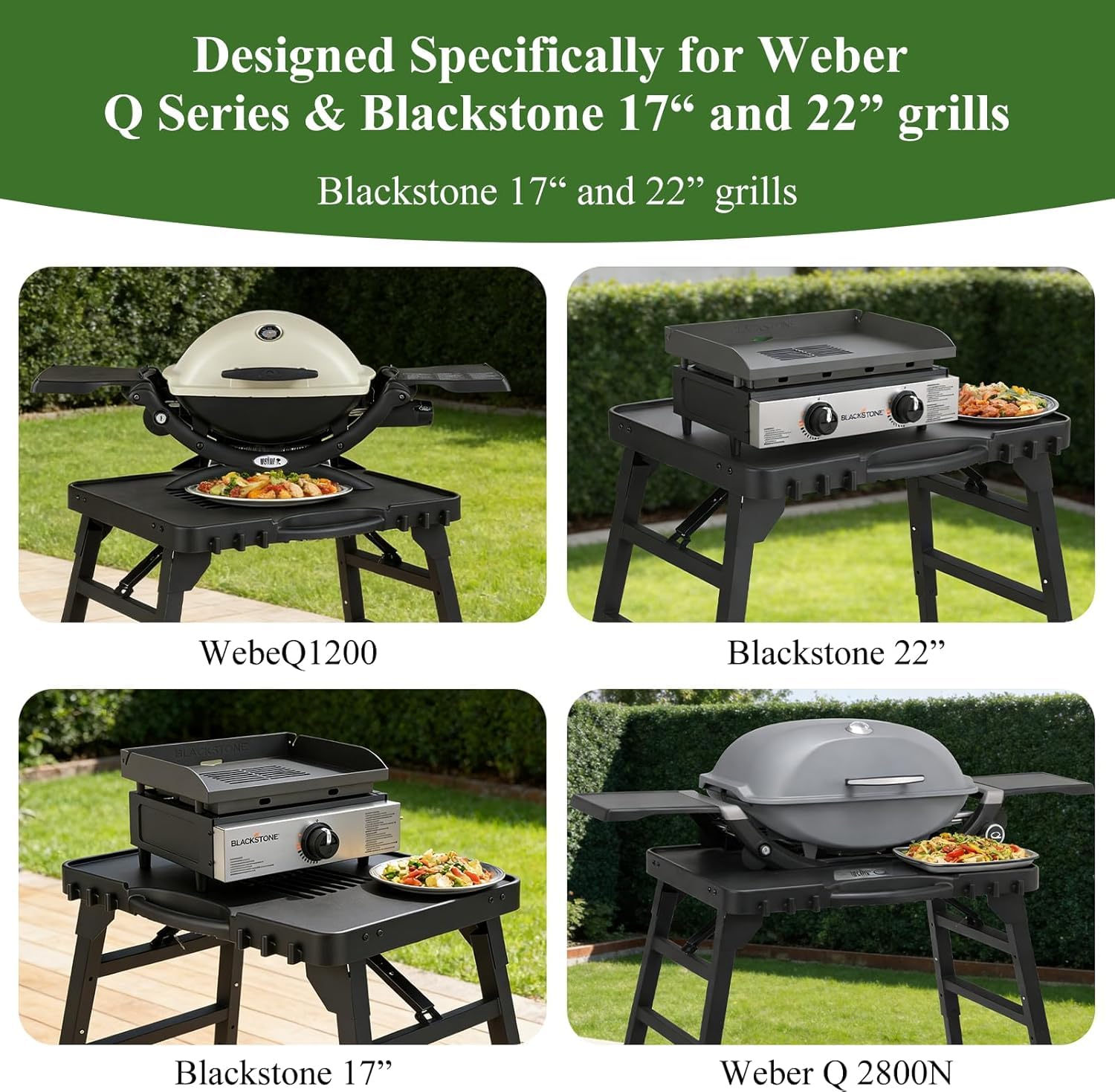 Chariot de barbecue d'extérieur pour Weber Q100/Q200/Q300, Enders Urban, Burnhard Wayne, Ninja Woodfire, chariot de service portable, support de barbecue d'extérieur, table de barbecue pour