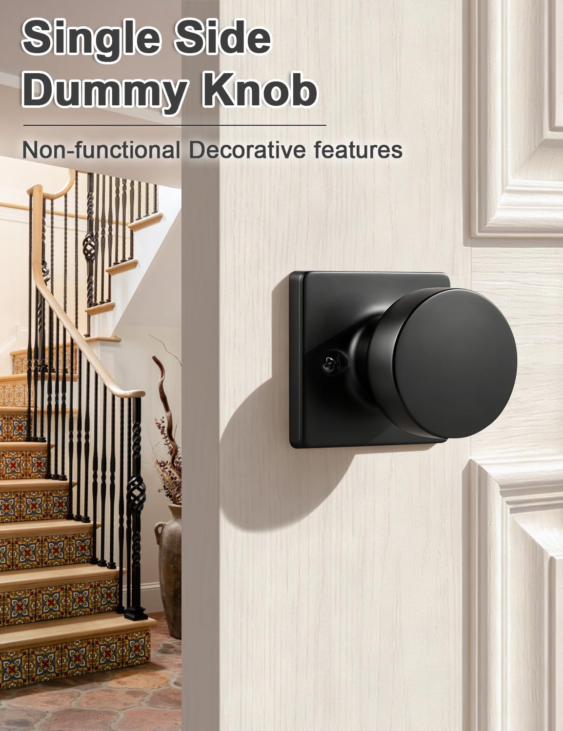 Matte Black Dummy Door Knobs - 2 Pack -4