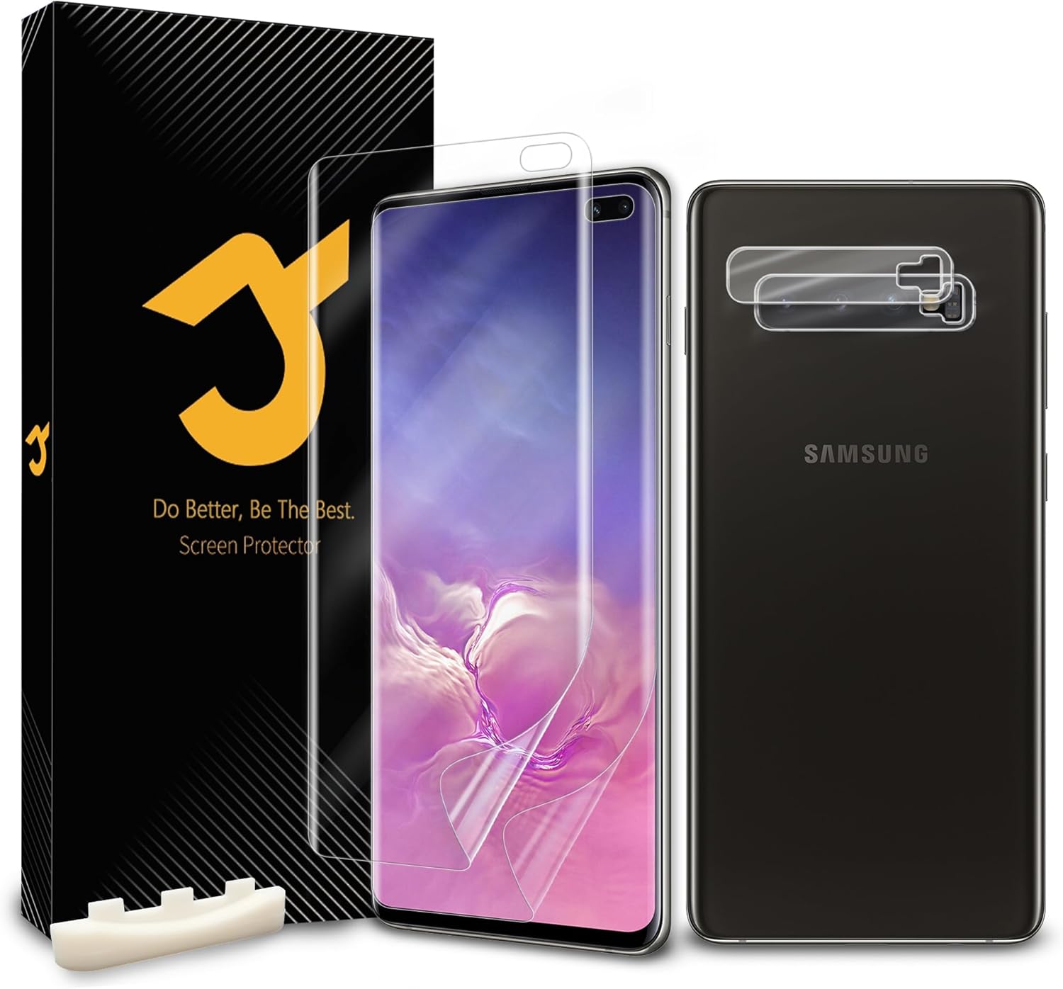 Product image of JZG 2 Pack Screen Protector for Samsung Galaxy S10 Plus (Soft film), 2 Pack Camera Lens Protector, Fingerprint Unlock, Anti-Scratch, Easy Installation, Curved Edge Coverage