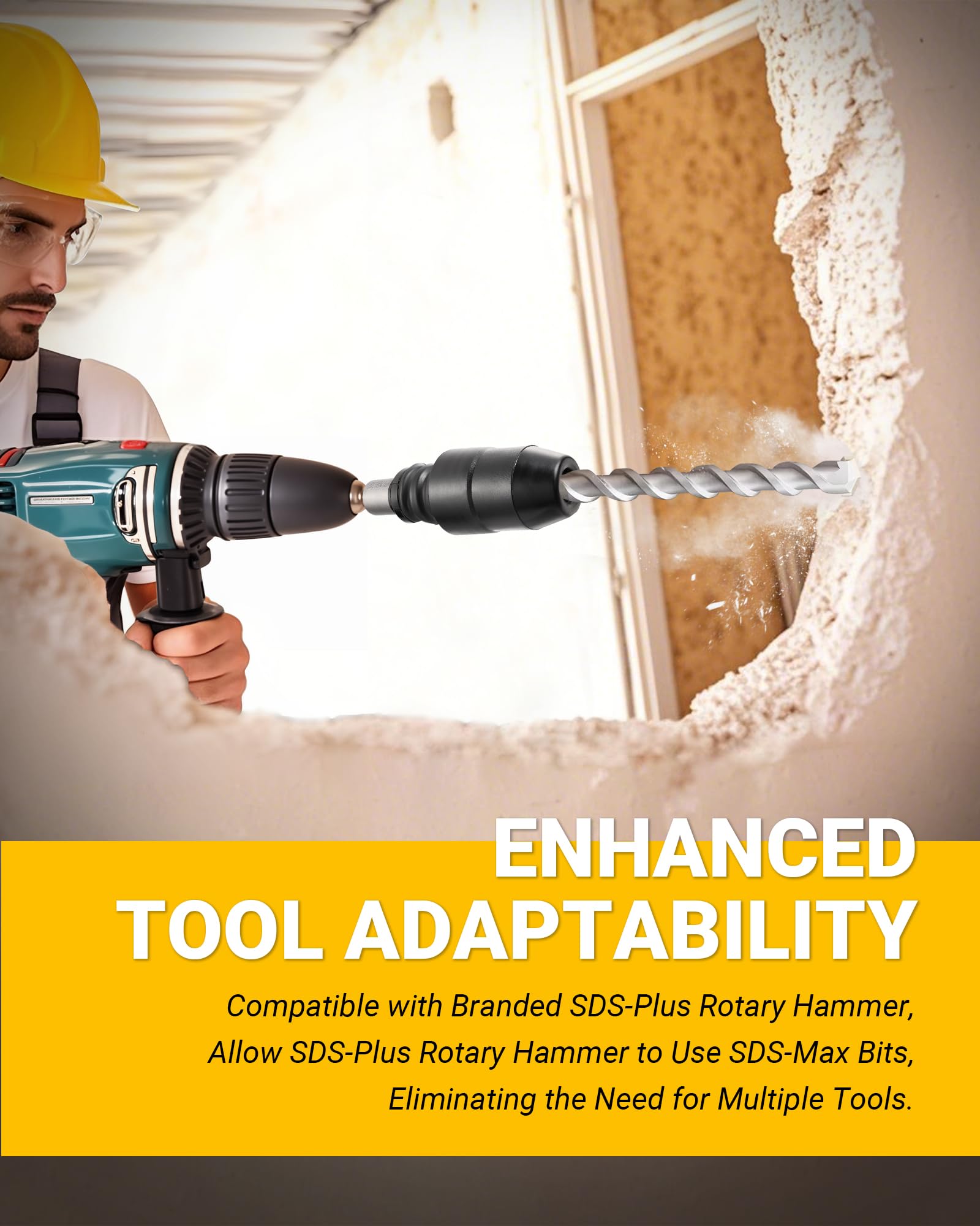 TGFTGF Adaptador SDS-Plus a SDS-Max, adaptador de aleación de acero de 8-1/4 pulgadas para taladros de martillo giratorio, adaptador de broca duradero para trabajos de hormigón y demolición, hogar
