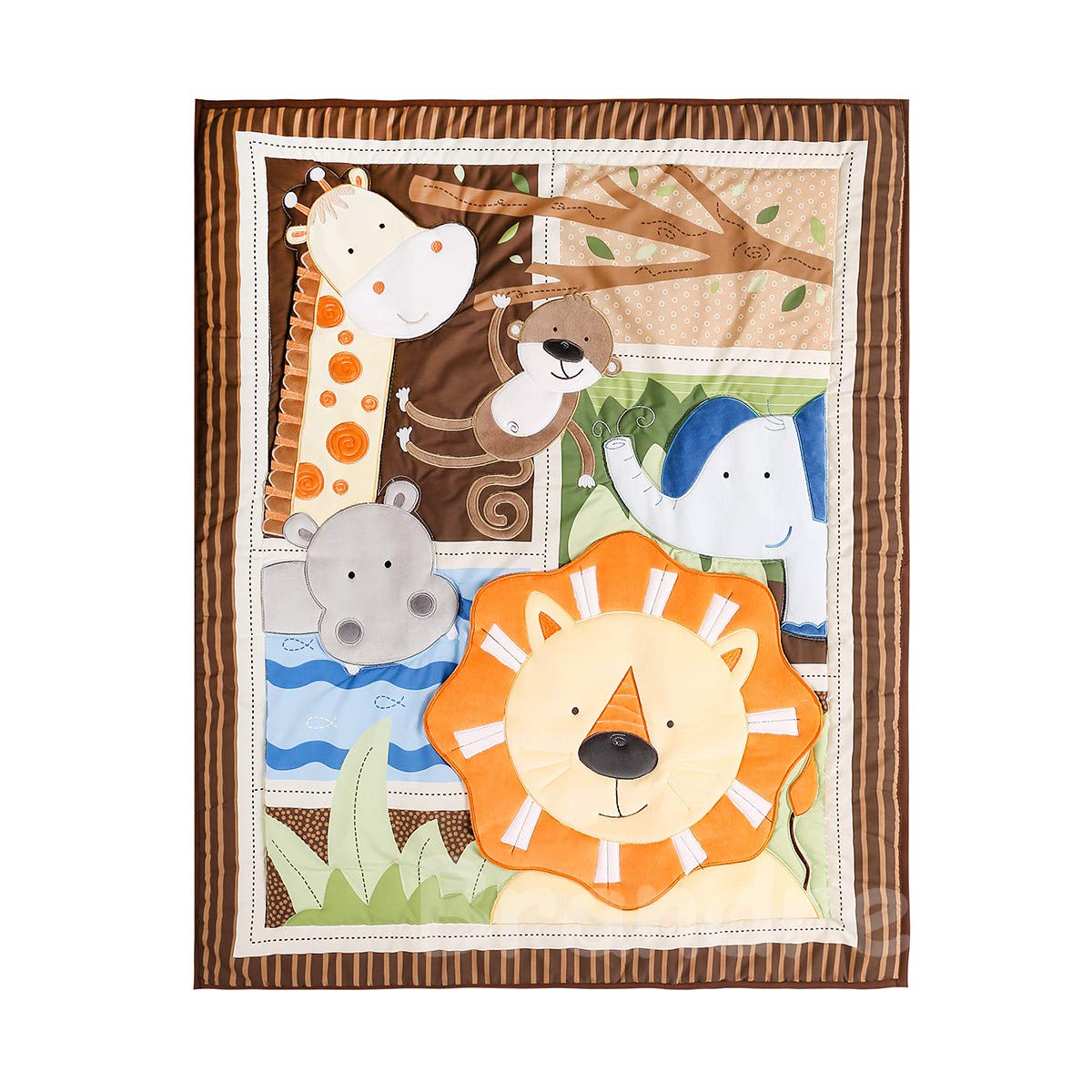 Brandream Juego de ropa de cama para niños, elefante, león, selva, ropa de cama con apilador de pañales, animales 3D, 4 piezas
