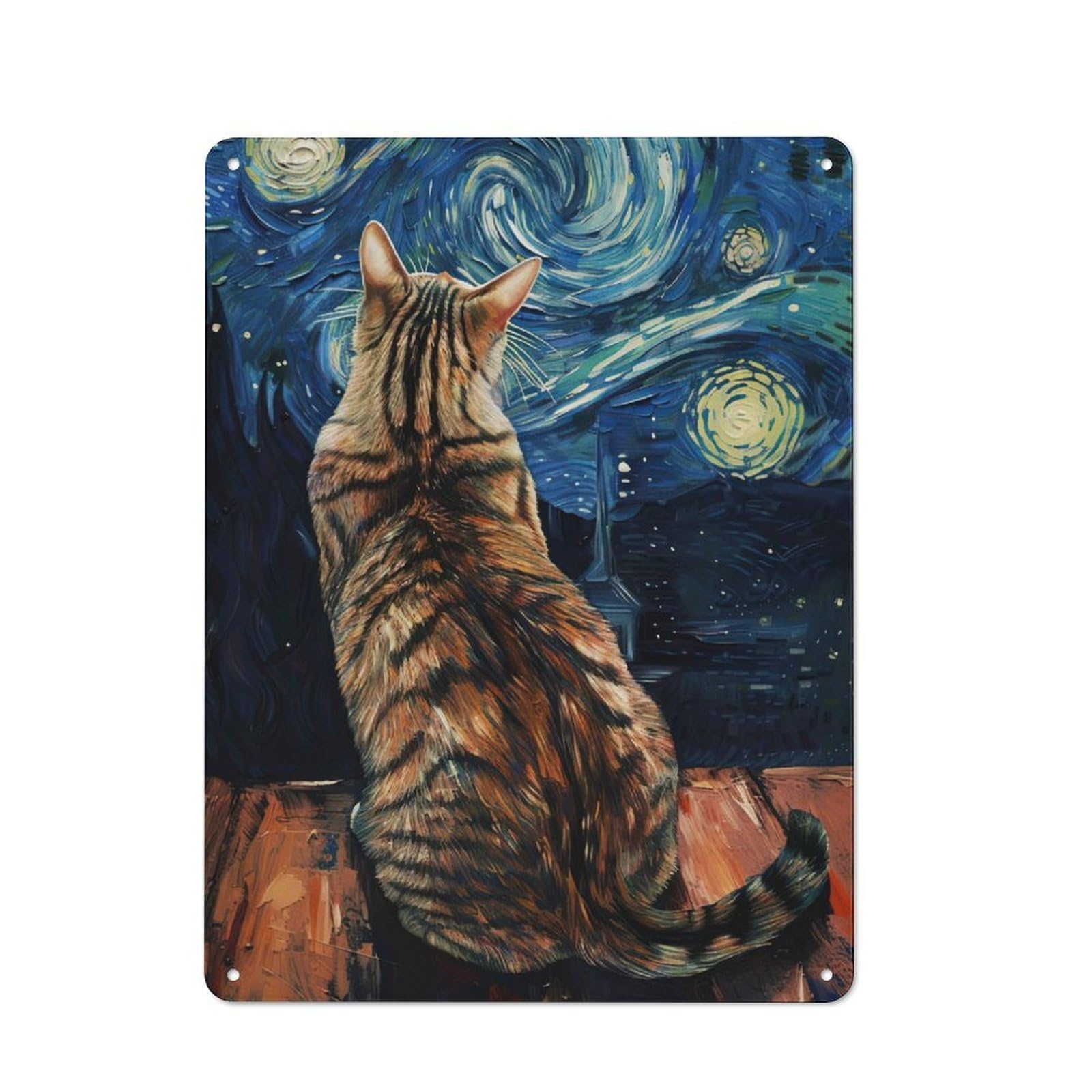 Cat Vangogh Decorative Tin Sign 40x30cm, Country Country Wall Plaque for Dining Room, Cafe, Entryway Or Family Room