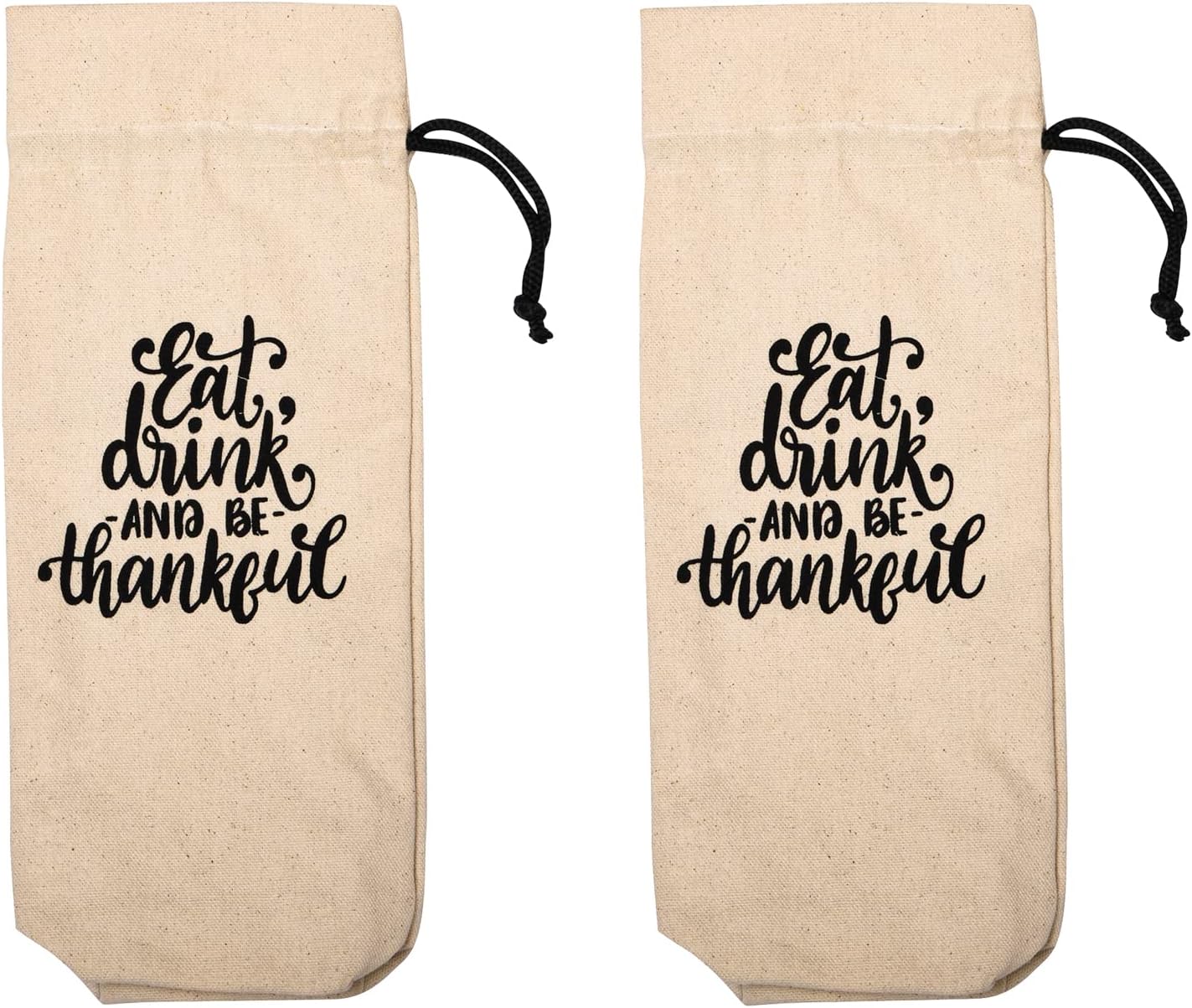 ShreeyasIndia Swadeshi 100% Cotton Eco-Friendly Eat, Drink & Thankful - Bottle Cover (Pack of 2| Size: 32 x 15 cm)