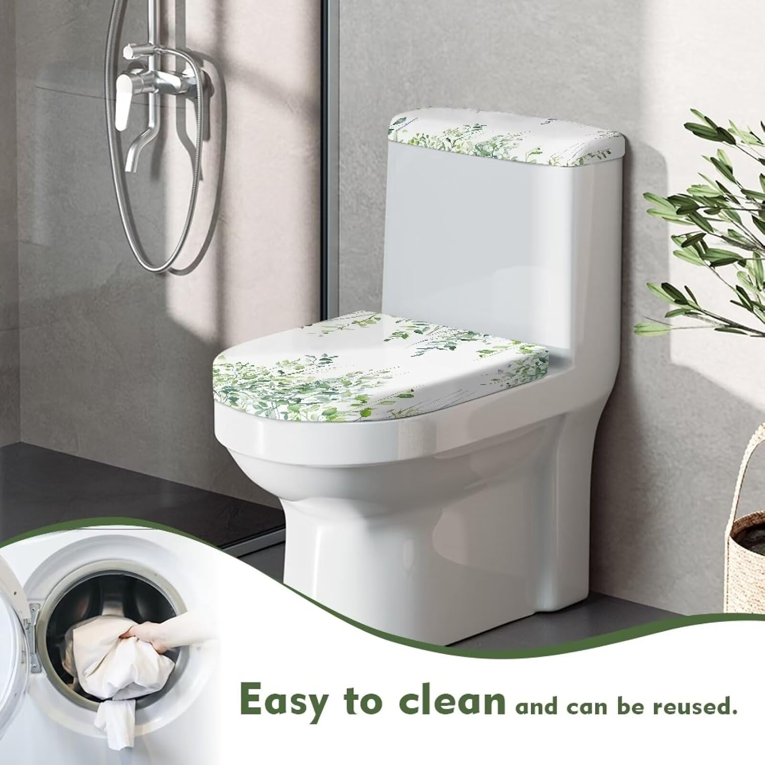 Green Vine Toilet Lid Tank Covers Washable Toilet Seat Cover Toilet Seat Rug Universal Fit Standard Oblong Elongated Toilet Home Decor image 4